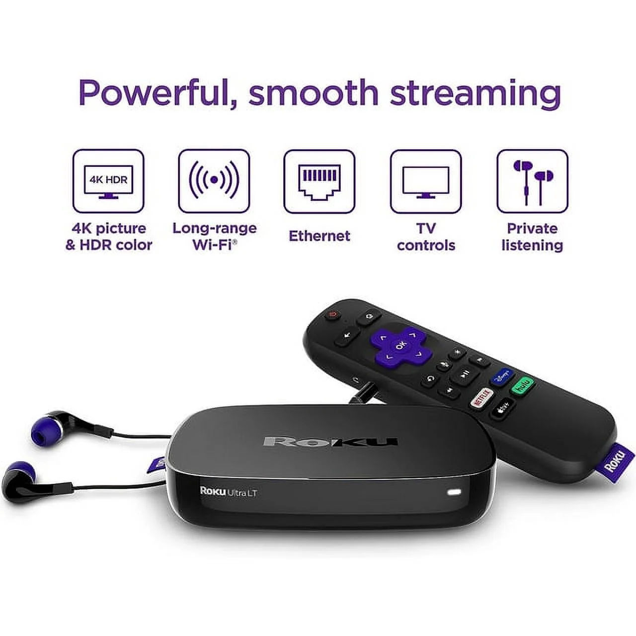 Restored Roku Ultra LT Streaming Device 4K/HDR/Dolby Vision/Dual-Band Wi-Fi with Roku Voice Remote and HDMI Cable (Refurbished)