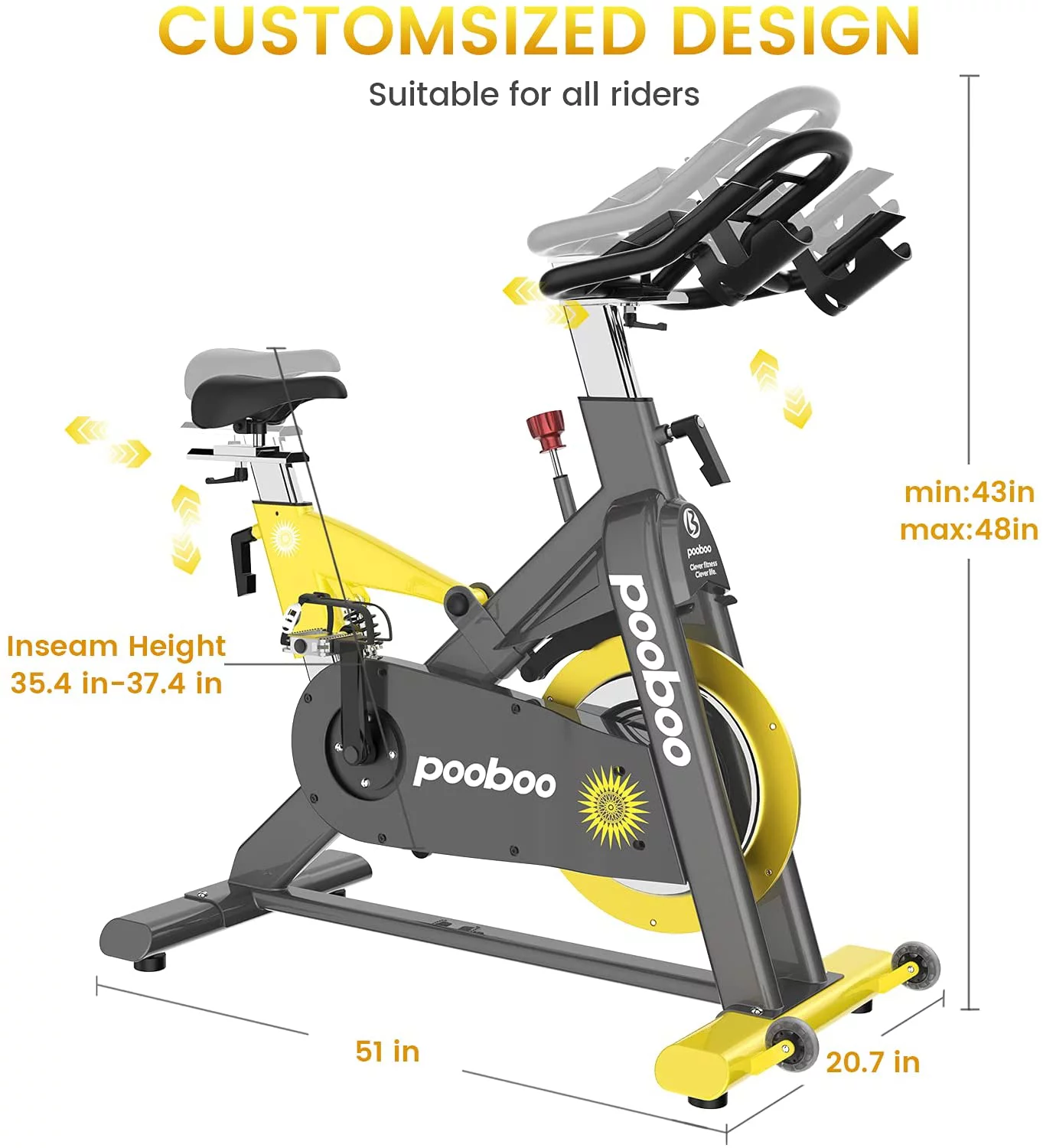 Pooboo Magnetic Exercise Bike Indoor Cycling Bike Stationary 55lbs Flywheel 500lbs