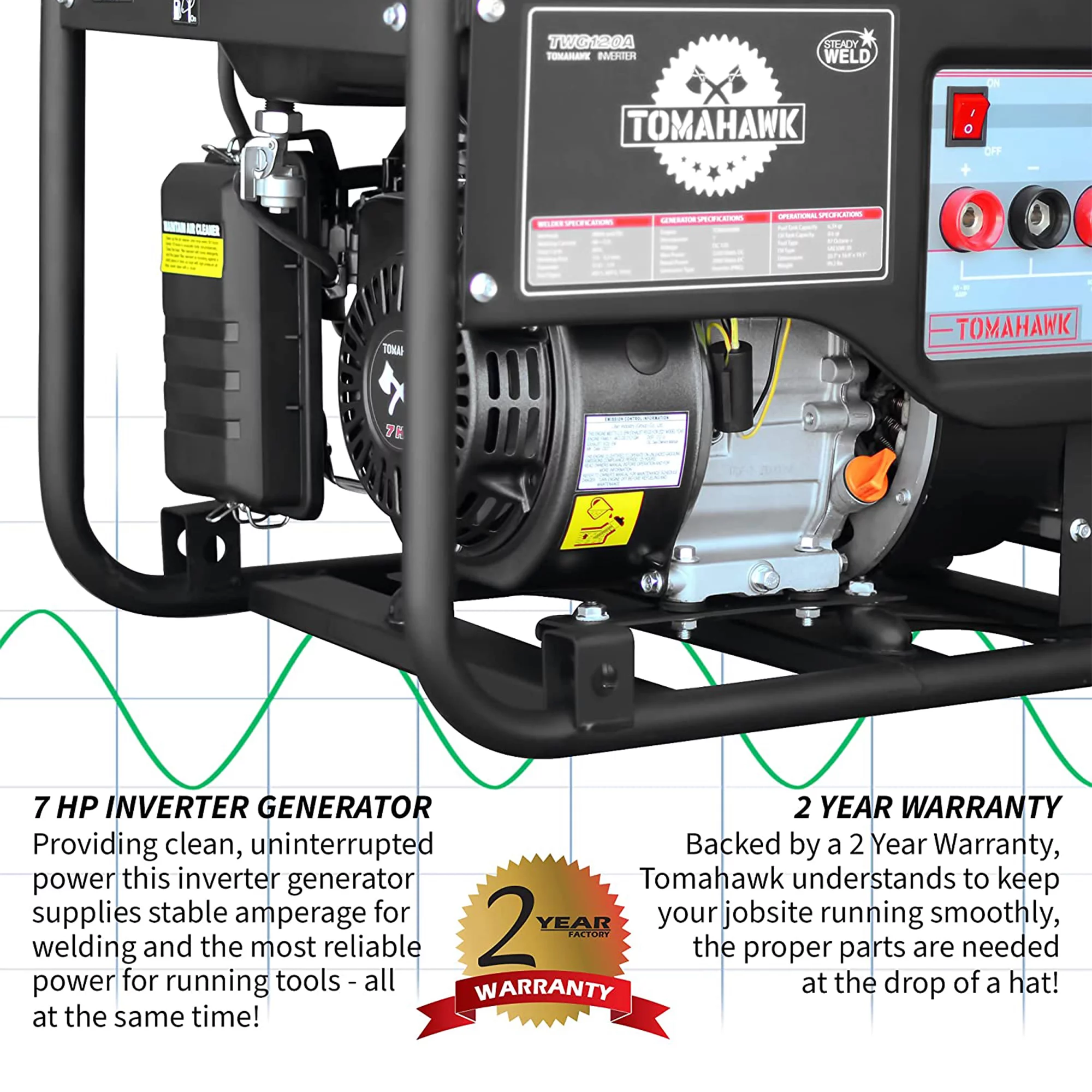 Tomahawk Power TWG120A 120 Amp Welder with 7HP Gas Powered 2,200W Generator