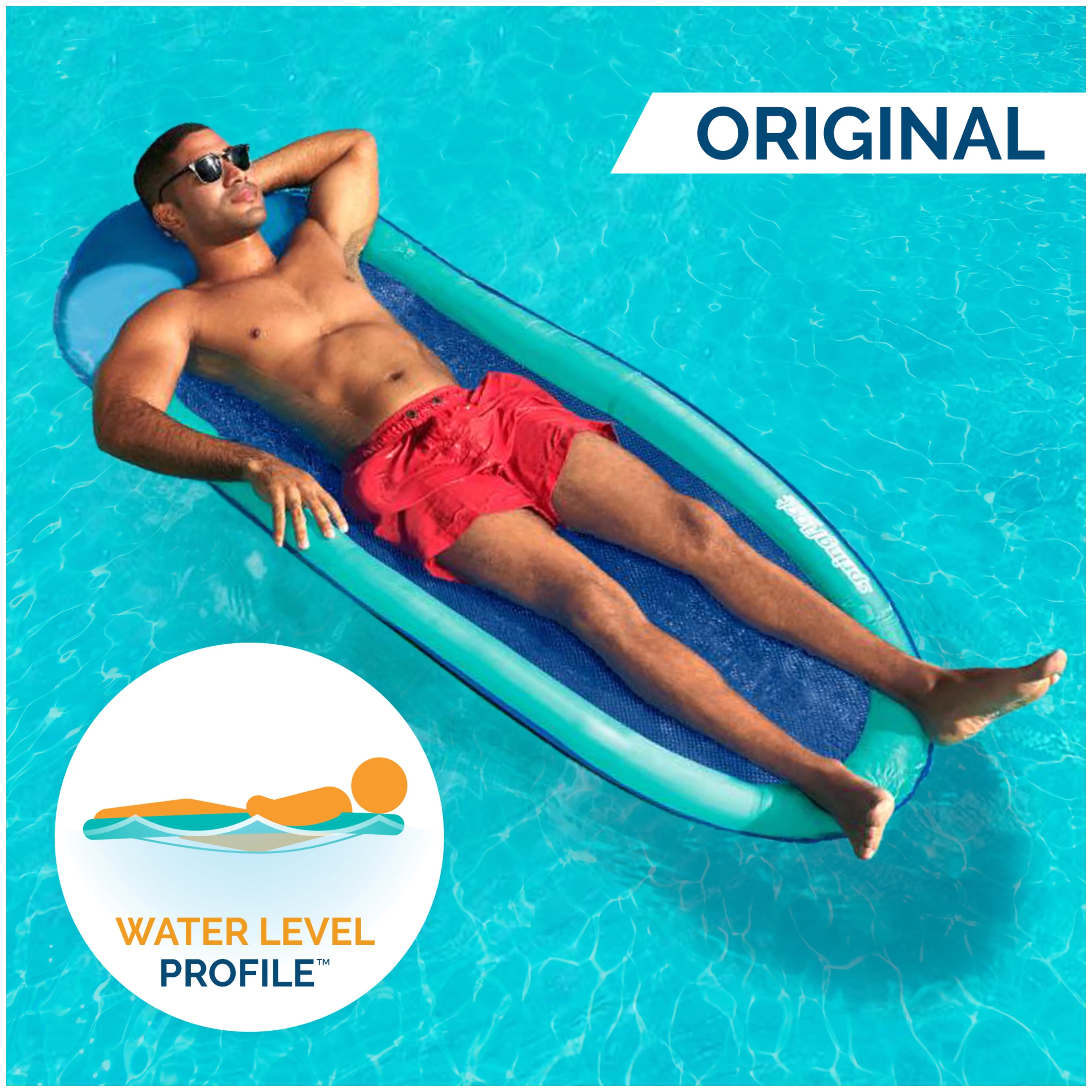 SwimWays Spring Float Inflatable Pool Lounger with Hyper-Flate Valve, Aqua