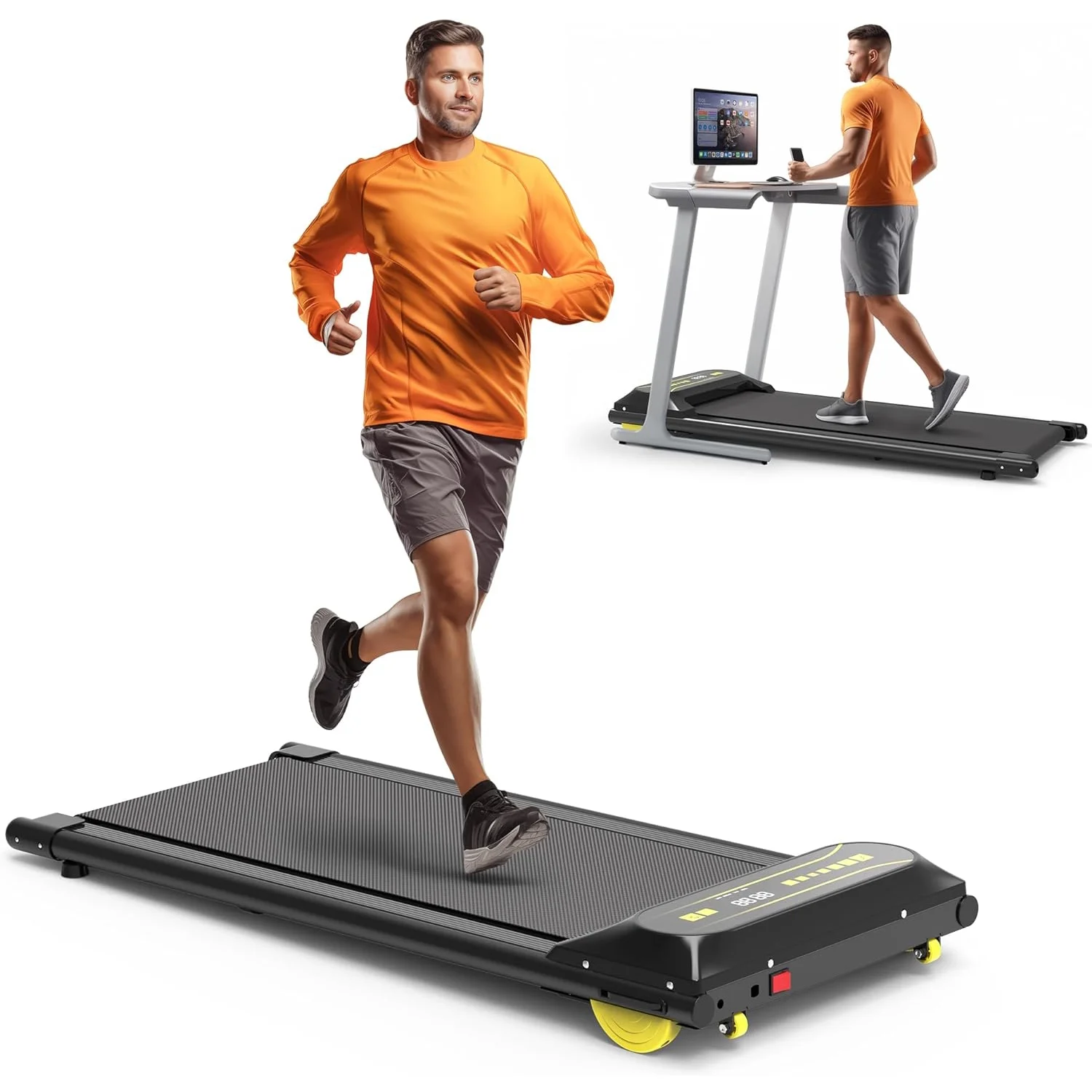 OBENSKY Walking Pad Treadmill Under Desk, 2.25HP Portable Mini Treadmill w/ Remote Control Black