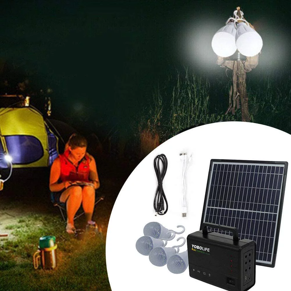 MIDUO 12V 4A Solar Power Generator Portable Battery Pack Power Station W/ 4 LED Bulbs