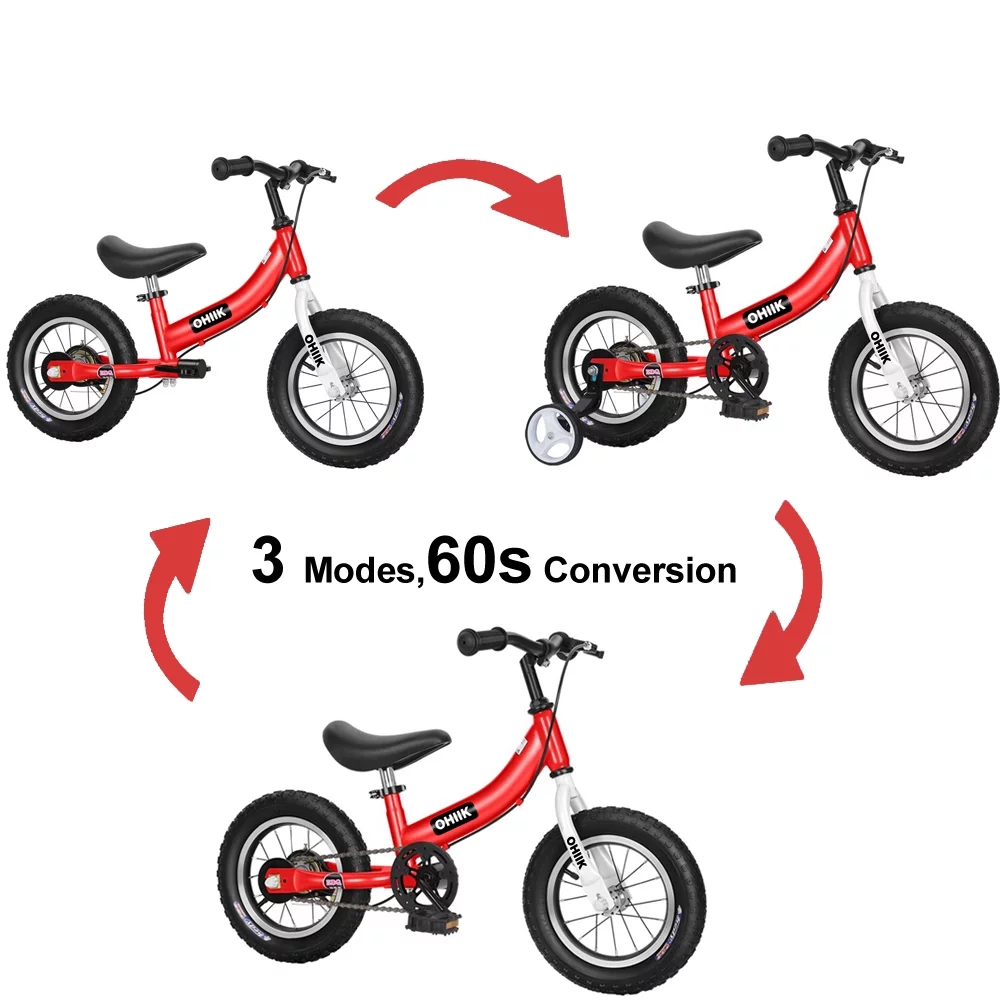 OHIIK Balance Bike 2 in 1 for Kids 2-7 Years Old,Balance to Pedals Bike,12 14 16 inch Kids Bike,with Pedal kit,Training Wheels,Brakes