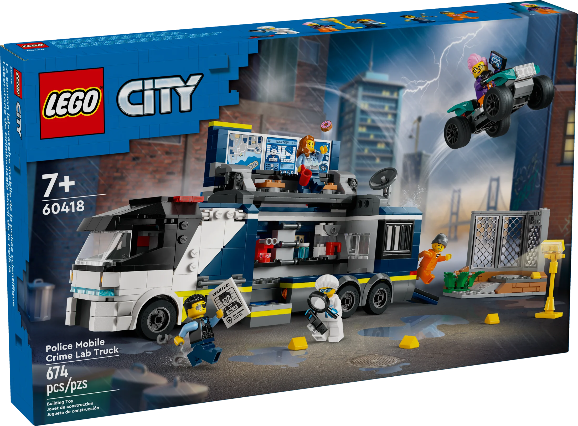 LEGO City Police Mobile Crime Lab Truck Toy, Pretend Play Police Toy, Includes Quad Bike, 2 Officers, 1 Scientist and 2 Crook Minifigures, Police Truck Toy for Kids Ages 7 Plus, 60418