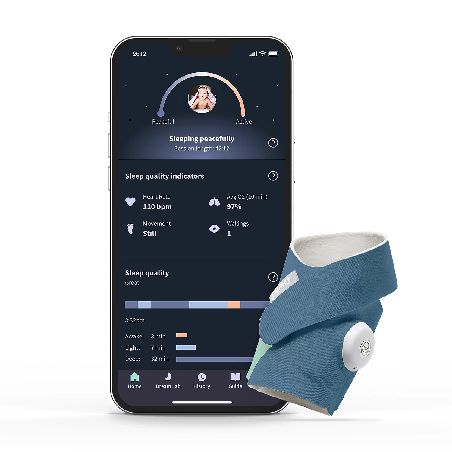 Owlet Dream Sock – FDA-Cleared Smart Baby Monitor with Live Health Readings & Notifications – Mint