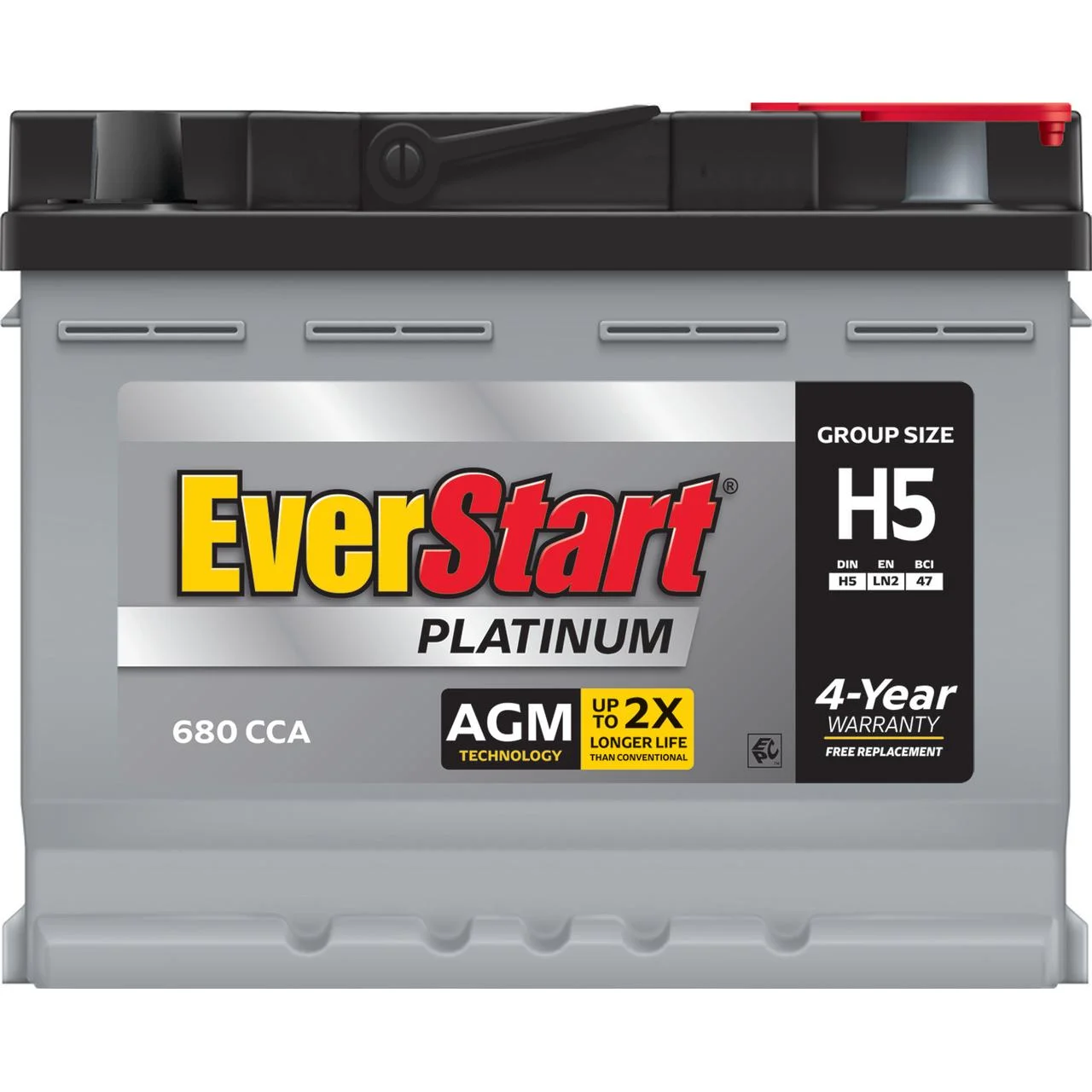 EverStart Platinum AGM Automotive Battery, Group Size H5 / LN2 / 47 12 Volt, 680 CCA