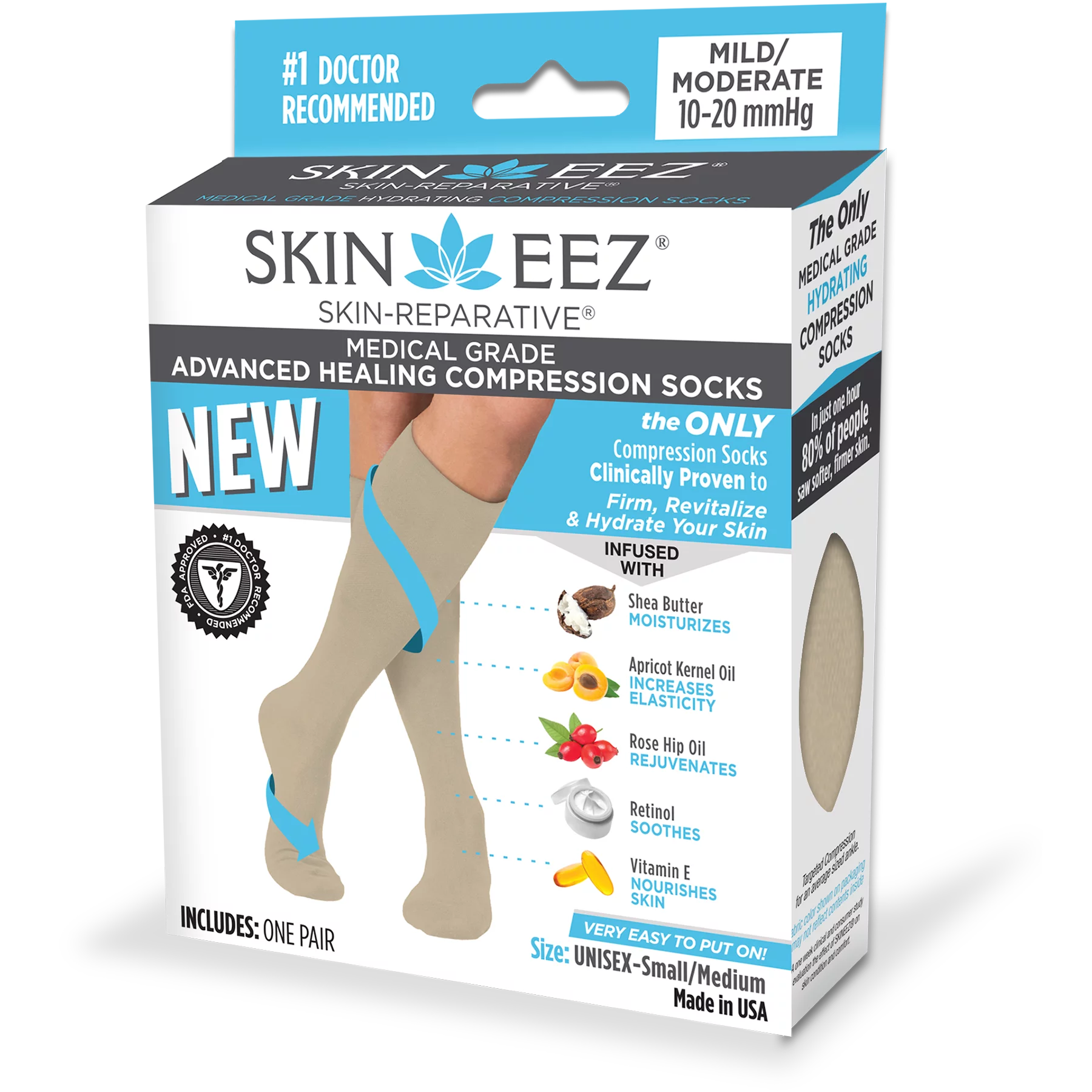 SKINEEZ black l/xl skin-reparative hydrating compression socks for women and men 10-20 mmhg