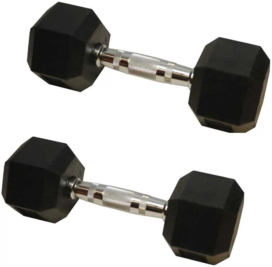 Amber Sports Fight Gear Barbell Coated Hex Dumbbell Weights Set of 2 Hex Rubber Dumbbell with Metal Handles, Various Sizes Available for Strength Training, Full Body Workout