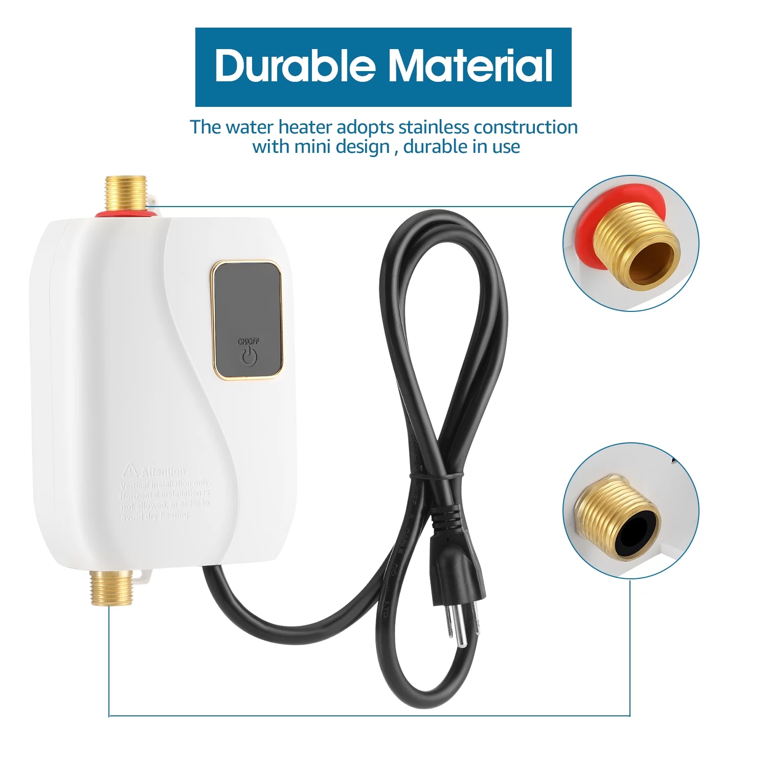 3000W Mini Electric Tankless Instant Water Heater Under Sink for Kitchen Bathroom, Hot Water Heater