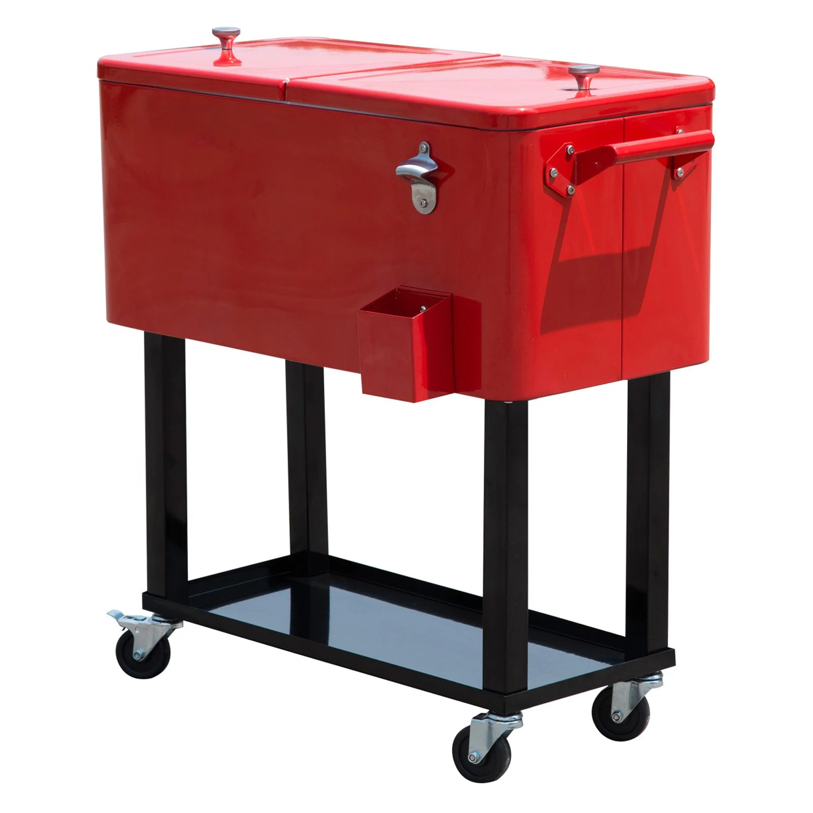 Outsunny 80 QT Rolling Cooling Bins Ice Chest on Wheels Outdoor Stand Up Drink Cooler Cart for Party, Red