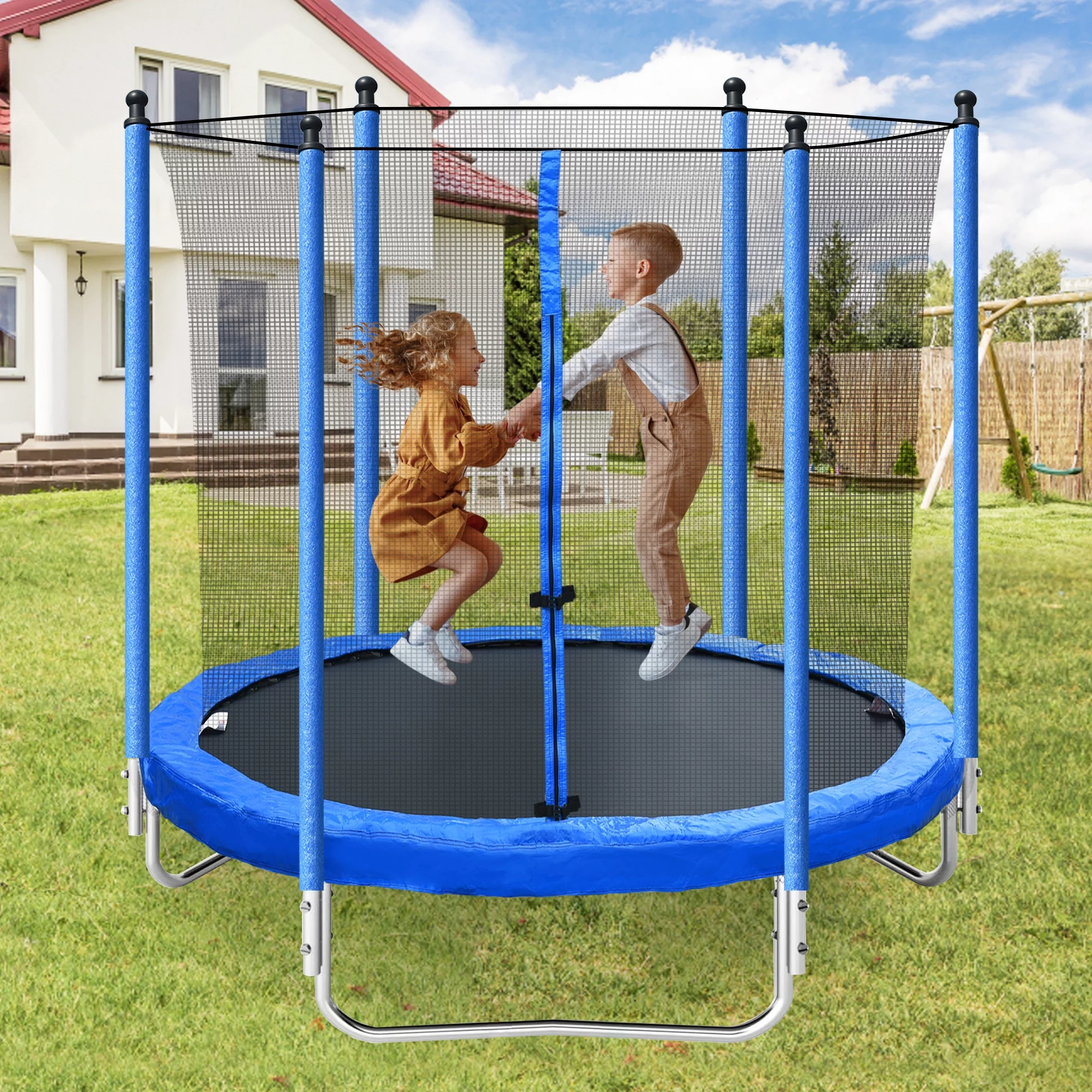 Kadyn 7FT Jumping Toddler Trampoline with Slide and Ladder, Kids Outdoor Trampoline with Safety Enclosure Net, Purple