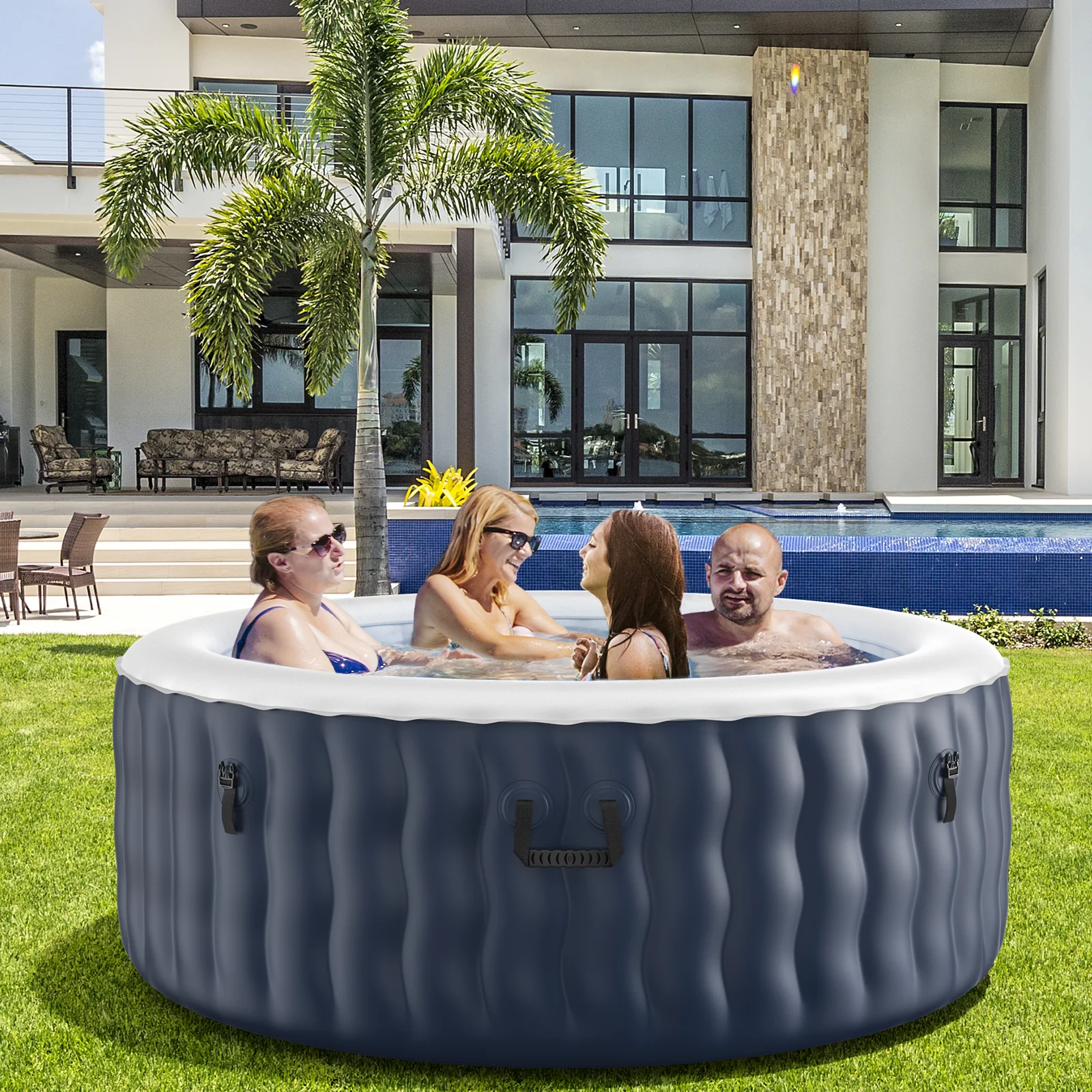 Infans 4 Person Inflatable Hot Tub Spa Portable Round Hot Tub with 108 Bubble Jets Blue