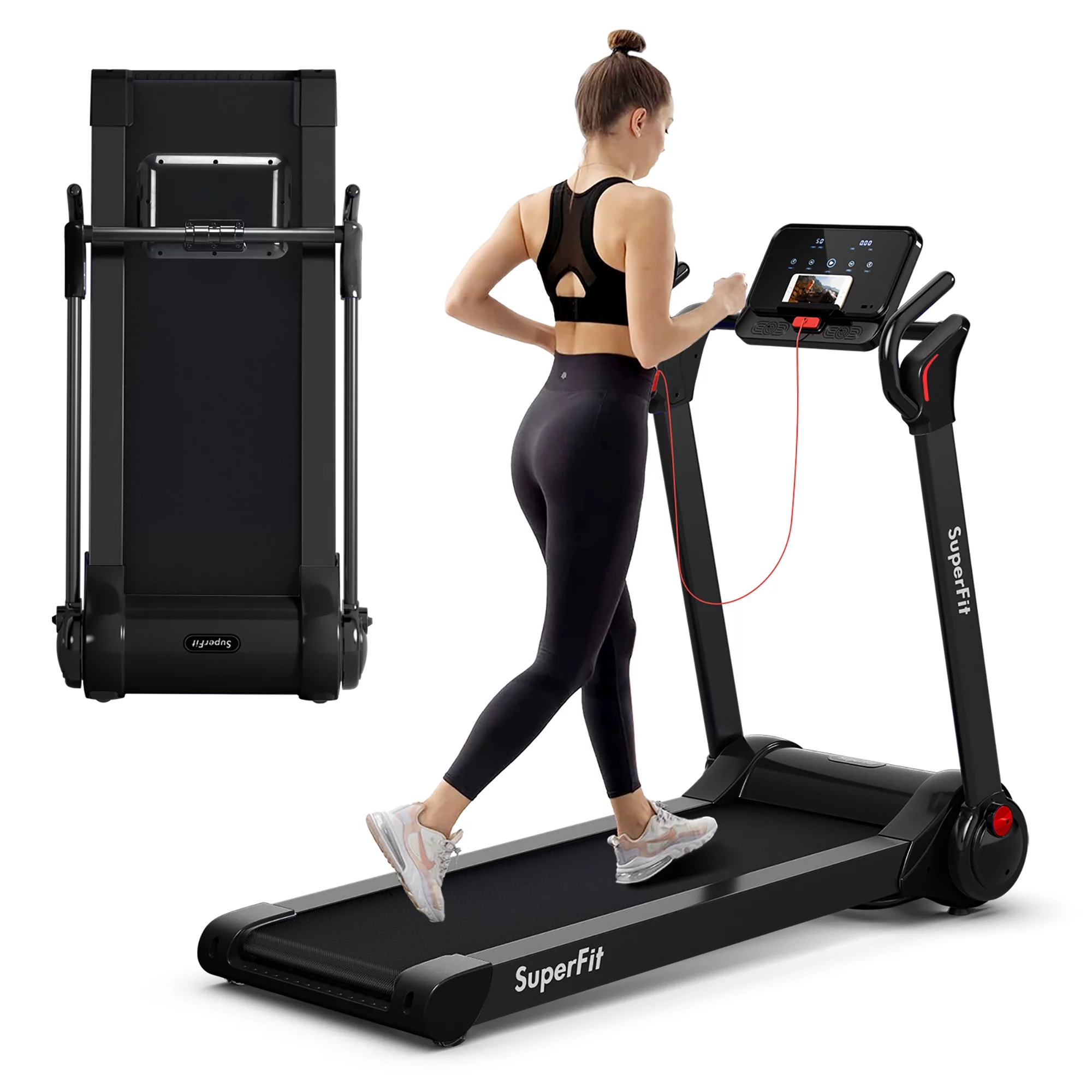 Superfit Folding 2.25HP Electric Treadmill Running Machine APP Control Bluetooth Black