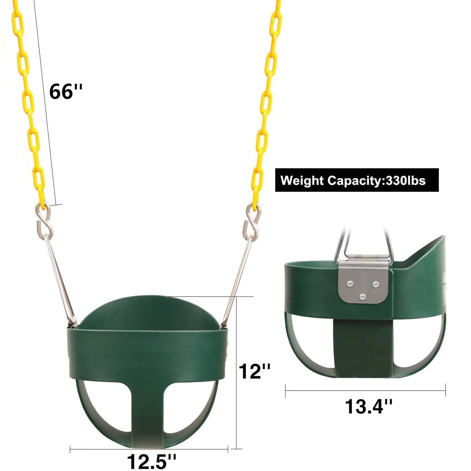 High Back Toddler Bucket Swing Seat with Coated Chains, Heavy Duty Kids Swing Seat Fully Assembled,green