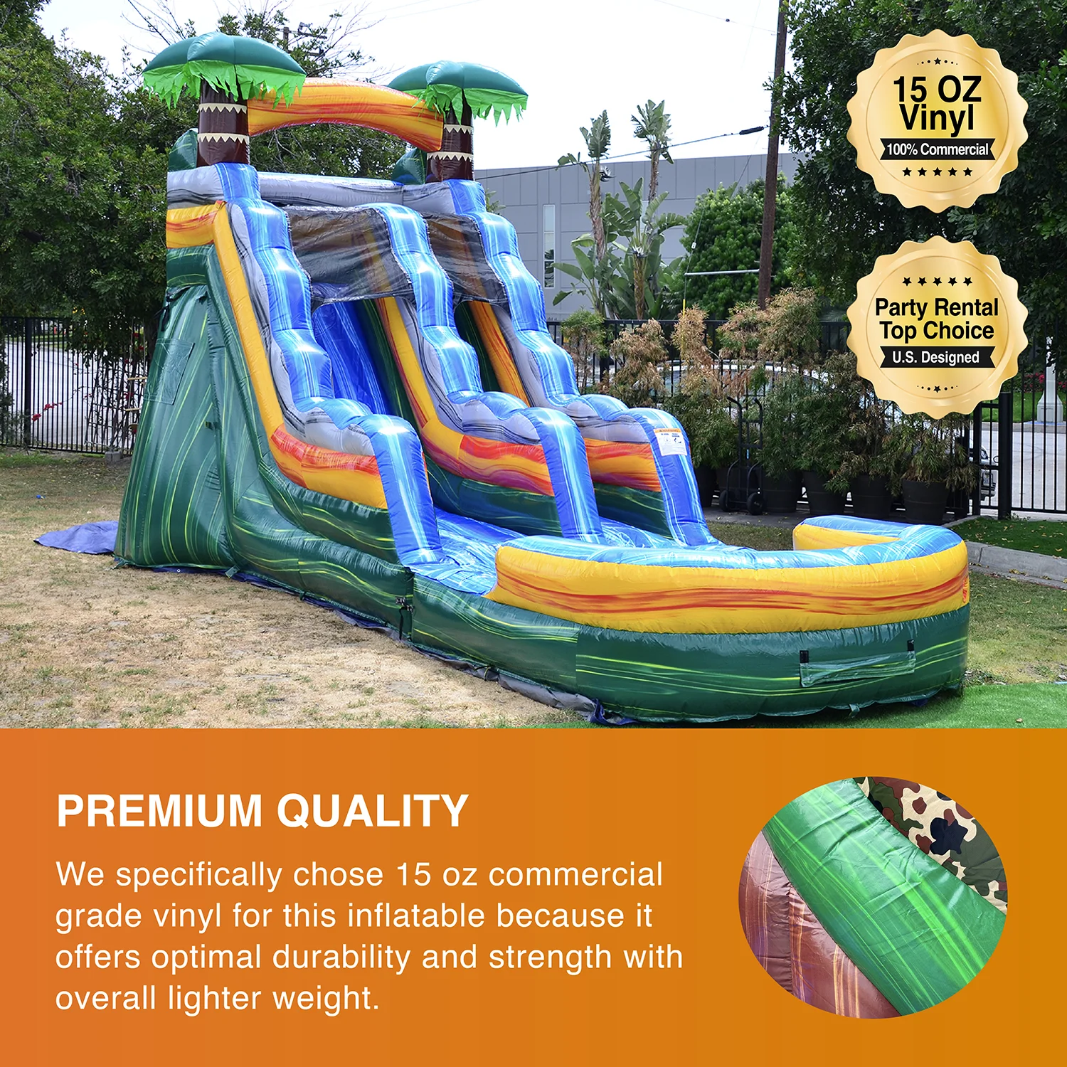 JumpOrange Cali Palms Outdoor Commercial Grade Inflatable Bounce House Water Slide with Splash Pool and Blower for Kids and Adults