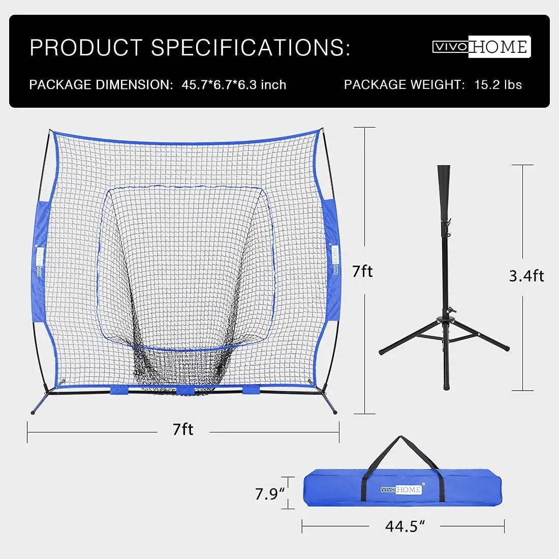 SPECSTAR 7 x 7 Feet Baseball Backstop Softball Practice Net with Strike Zone Target Tee and Carry Bag for Batting Hitting and Pitching