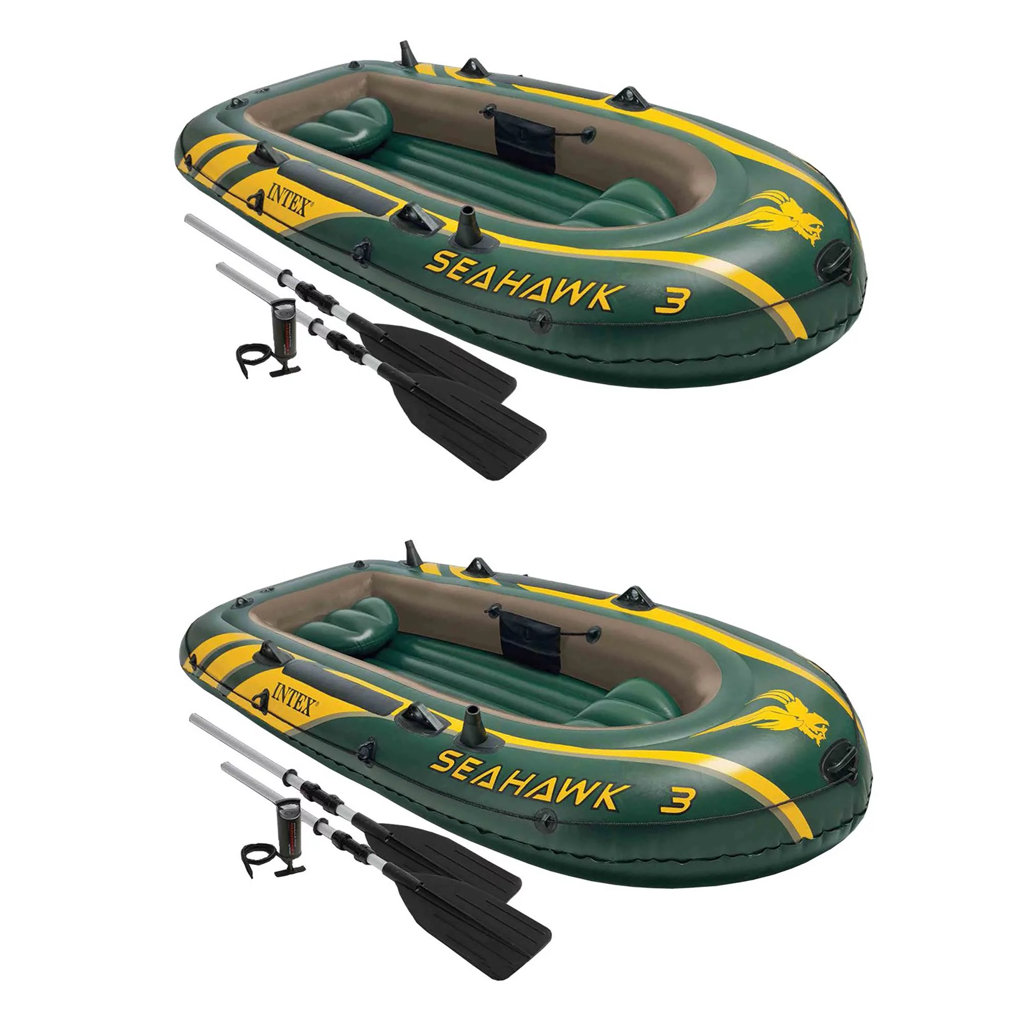 Intex Seahawk 3 Person Inflatable Boat Set with Aluminum Oars & Pump (2 Pack)