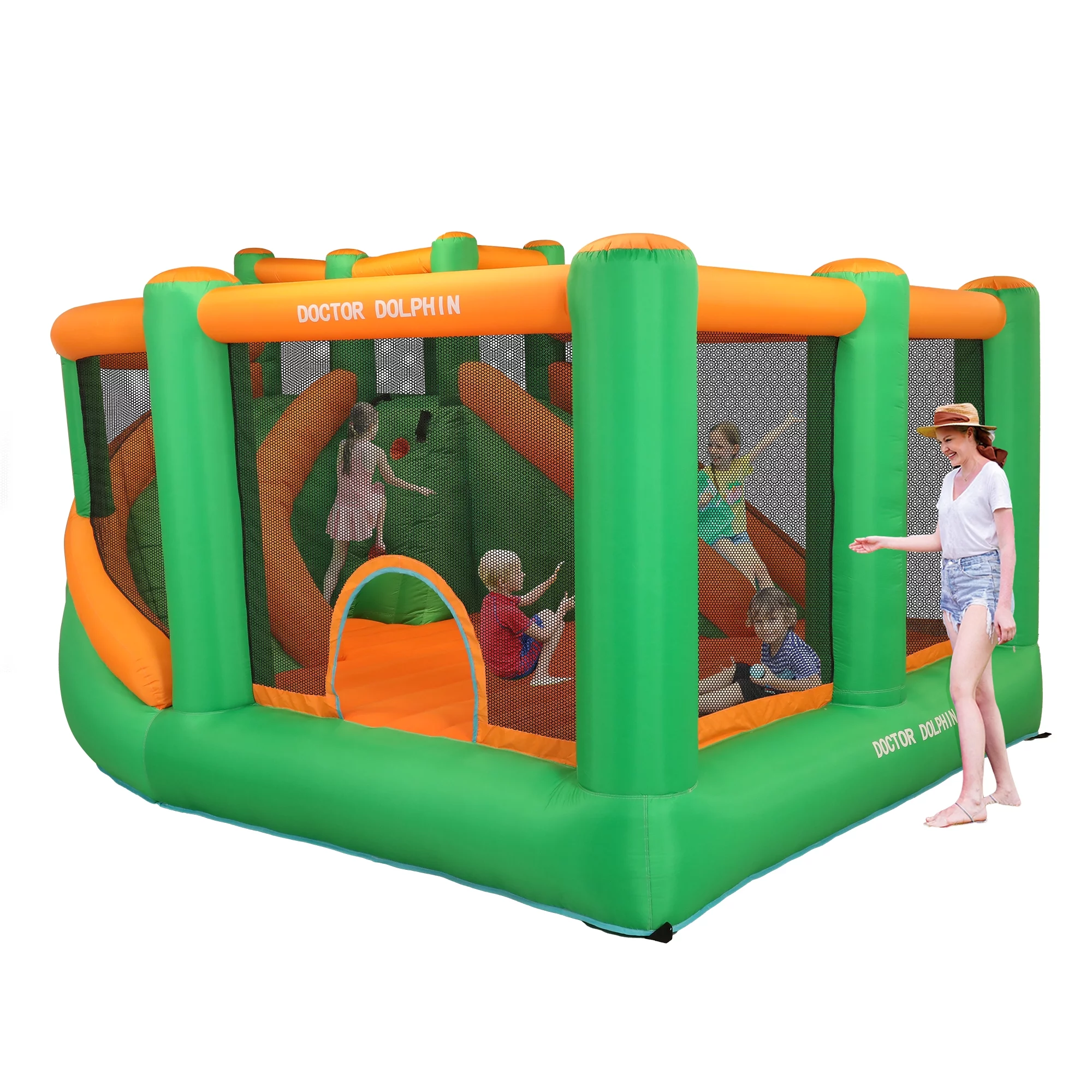 Doctor Dolphin Inflatable Bounce House, Bouncy Castle Bouncer Playhouse with Double Slide,Spacious Jumping Area,Air Blower for Toddlers and Kids