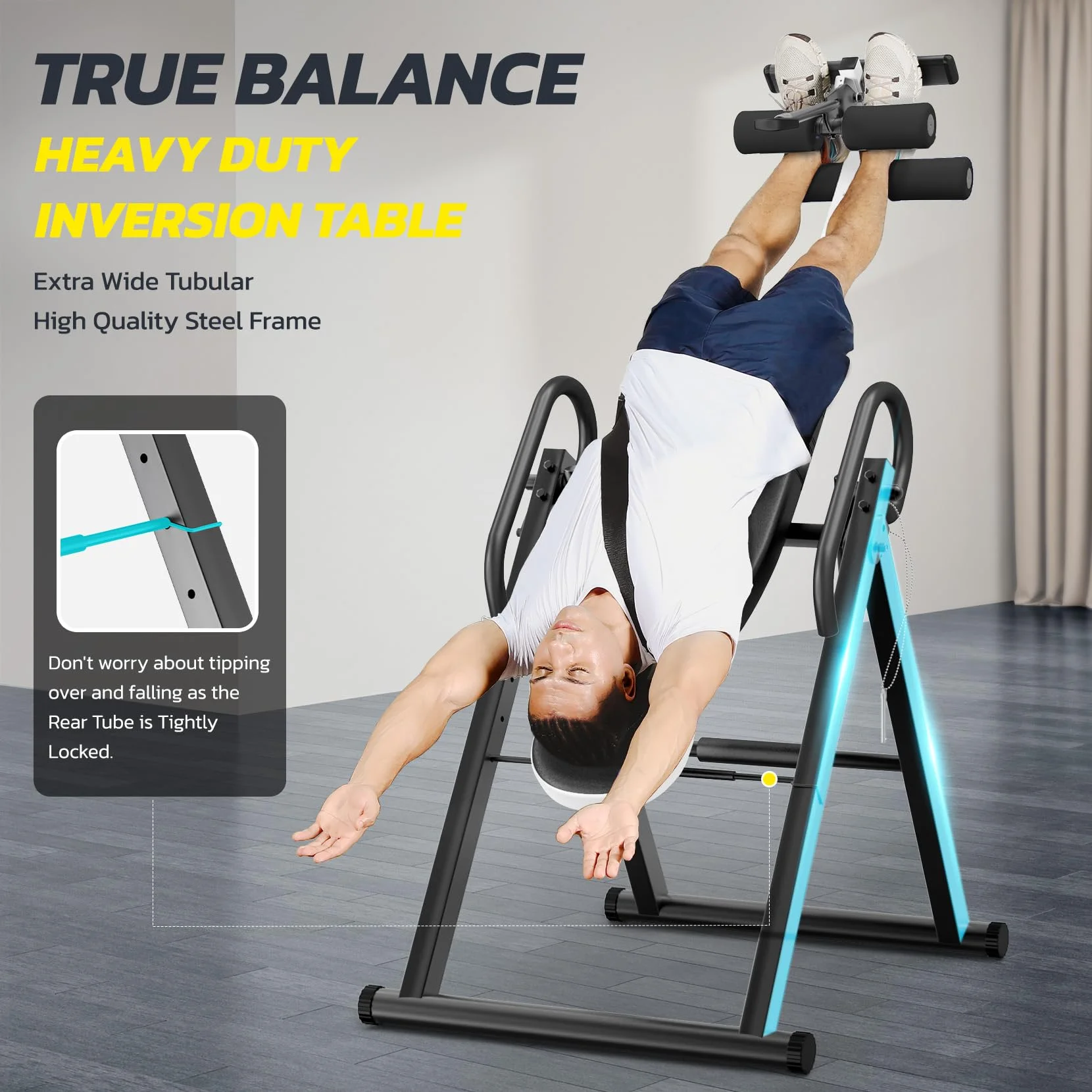 Gravity Heavy Duty Inversion Table with Headrest & Adjustable Protective Belt Back Stretcher Machine for Pain Relief Therapy