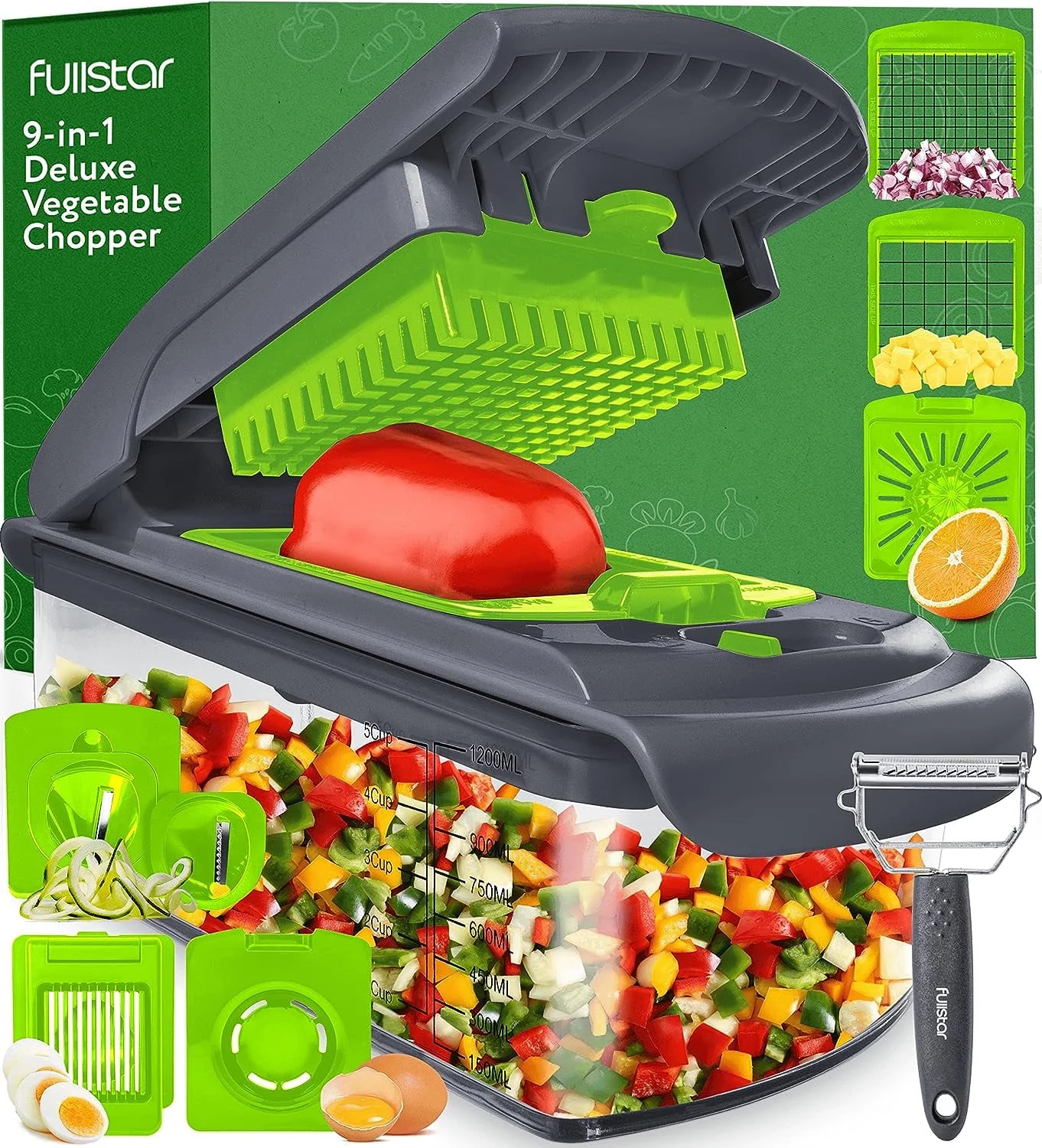 Fullstar – Vegetable Chopper – Onion Chopper, Veggie Cutter, Food Chopper- 7 Blades, White