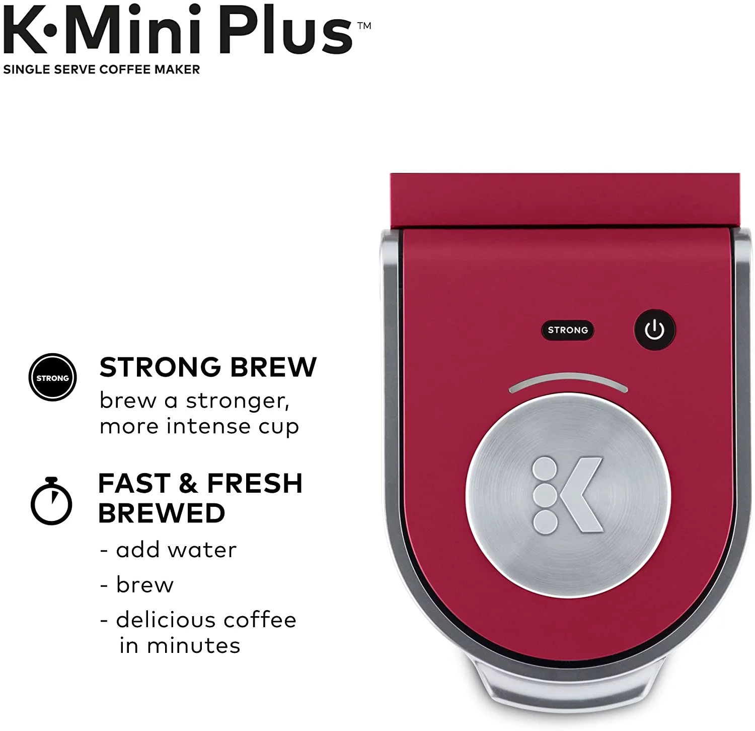 Keurig K-Mini Plus Maker Single Serve K-Cup Pod Coffee Brewer, Comes with 6 to 12 Oz. Brew Size, Storage, and Travel Mug Friendly, Cardinal Red