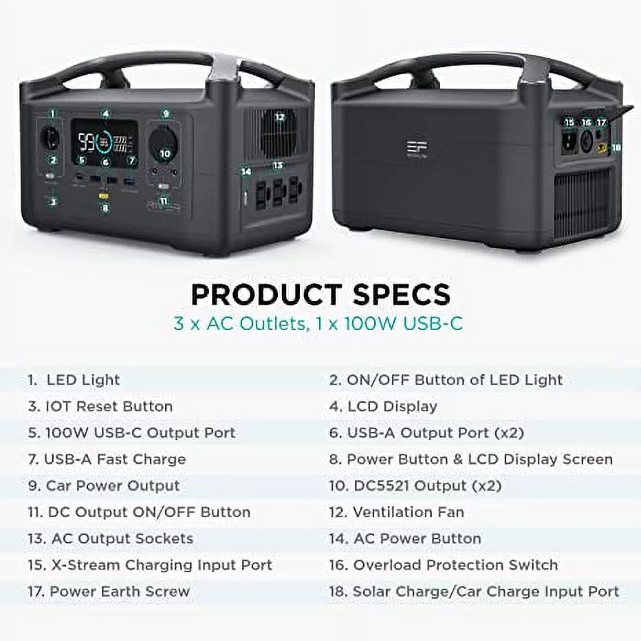 EcoFlow RIVER Portable Solar Generator Power Station,for Outdoor Camping,Home Use,Emergency,Used,Certified Reconditioned