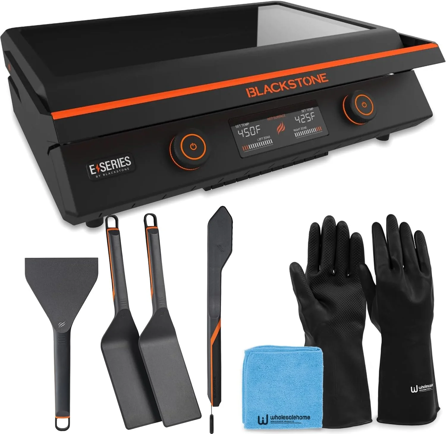 22 Inch Blackstone Electric Griddle Nonstick with Lid, 8001 E-Series Tabletop Large Griddle with Blackstone Griddle Accessories and Reusable Gloves and Cloth (8001-8202-GL-CL)