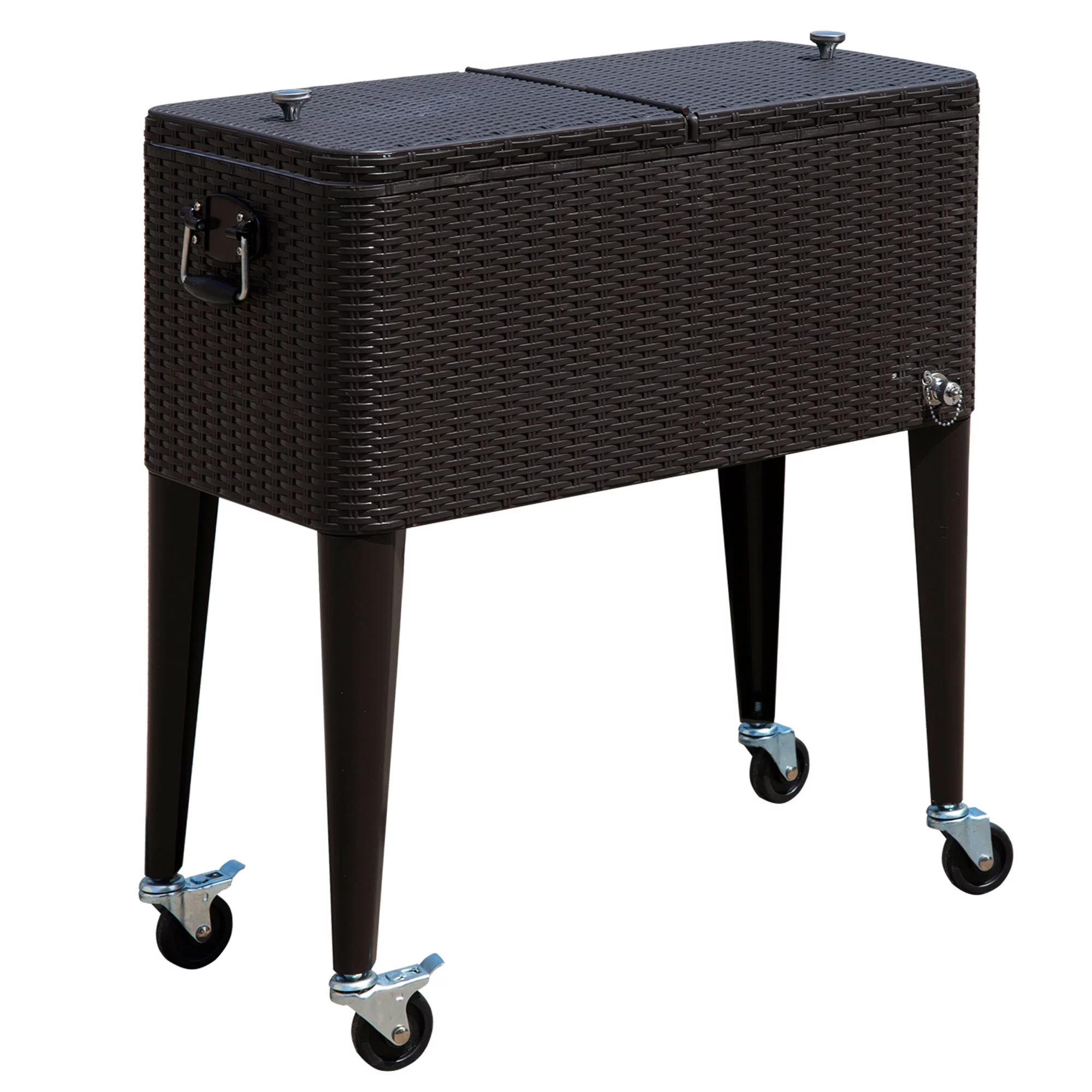 Outdoor 80QT Portable Rolling Patio Rattan Ice Chest Party Cooler Cart Brown