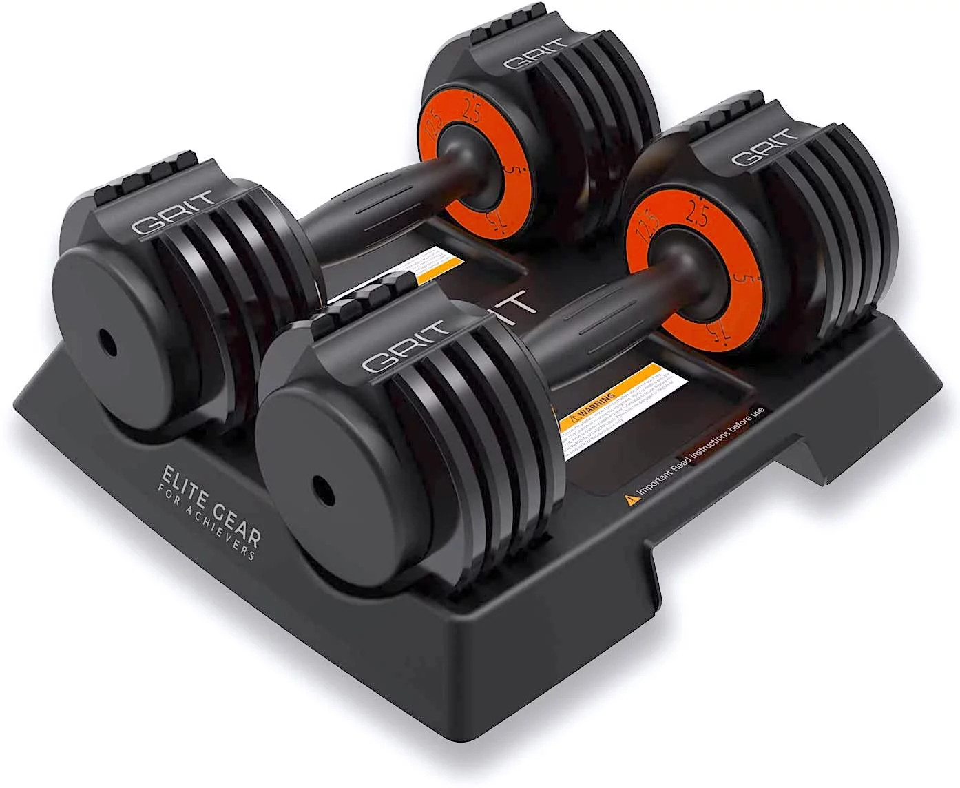 Grit Adjustable Dumbbells (Pair) – 2.5 to 12.5 lb – Fast Adjusting Weights with Tray for Men and Women