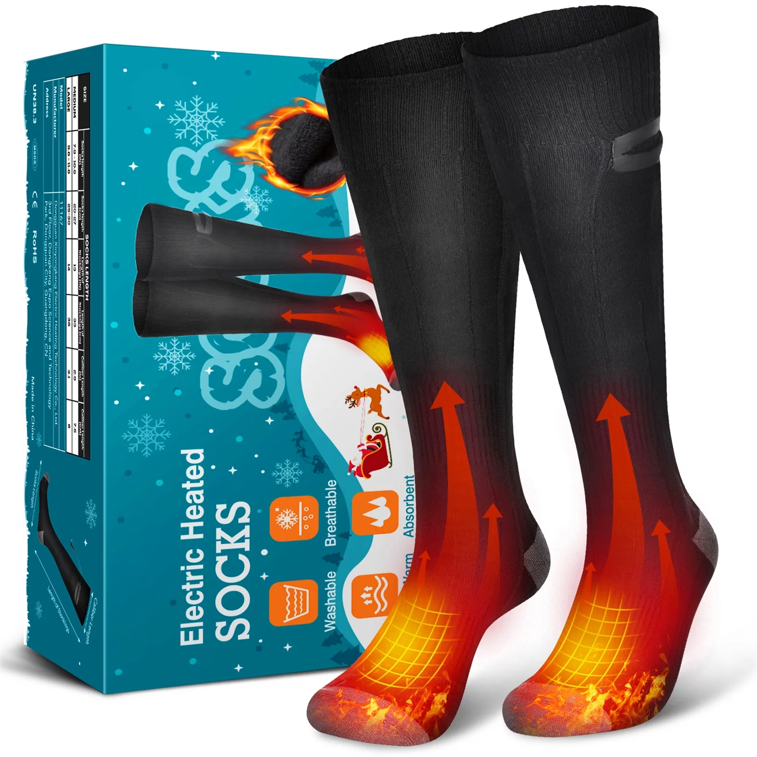 Rechargeable Electric Heated Socks for Men Women,4000mAh Battery Powered Unisex Warm Winter Heat Socks for Outdoor Riding Camping Hiking Motorcycle Skiing,Black ,M