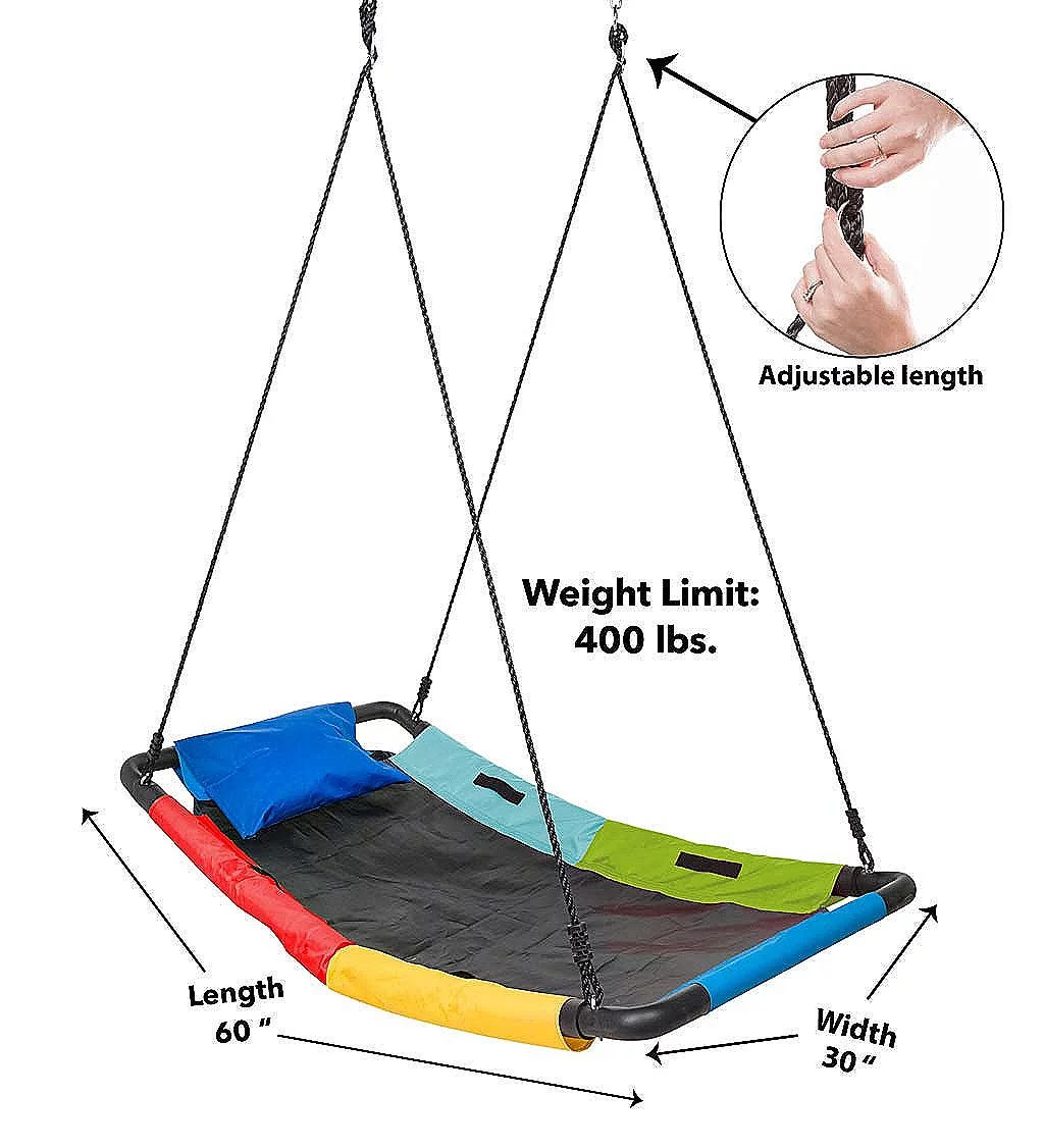 HearthSong Colorful Super Platform Swing with Foam-Padded Tubular Steel Frame and UV Rated Durable Oxford Cloth Mat