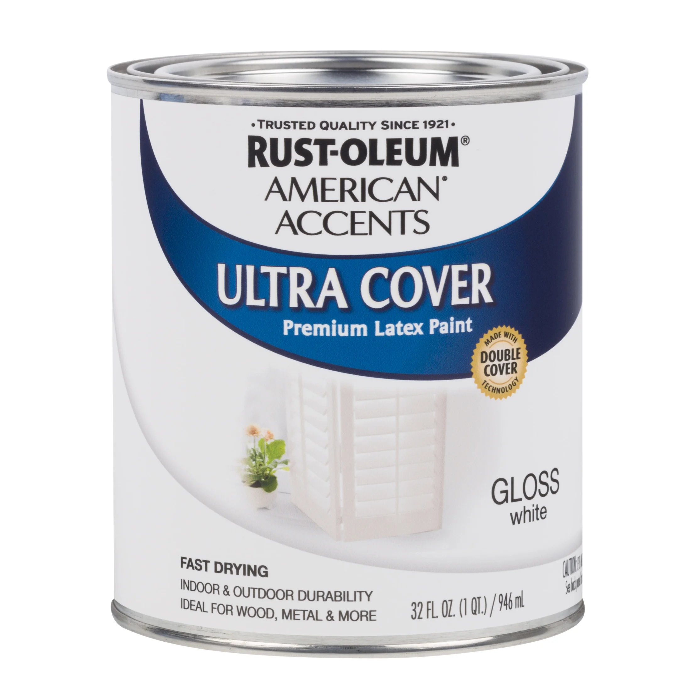 White, Rust-Oleum American Accents Ultra Cover Quart Gloss Latex Paint-276168, Quart