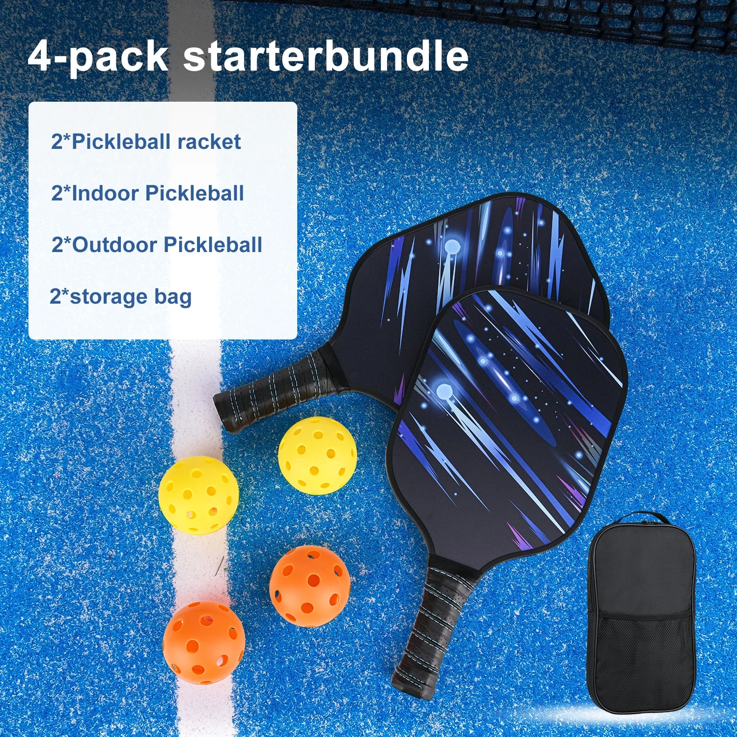 Carbon Fiber Pickleball Paddle, Polypropylene Honeycomb Core, Pickleball Racquets with 4 Balls and Backpack, 1.54lb