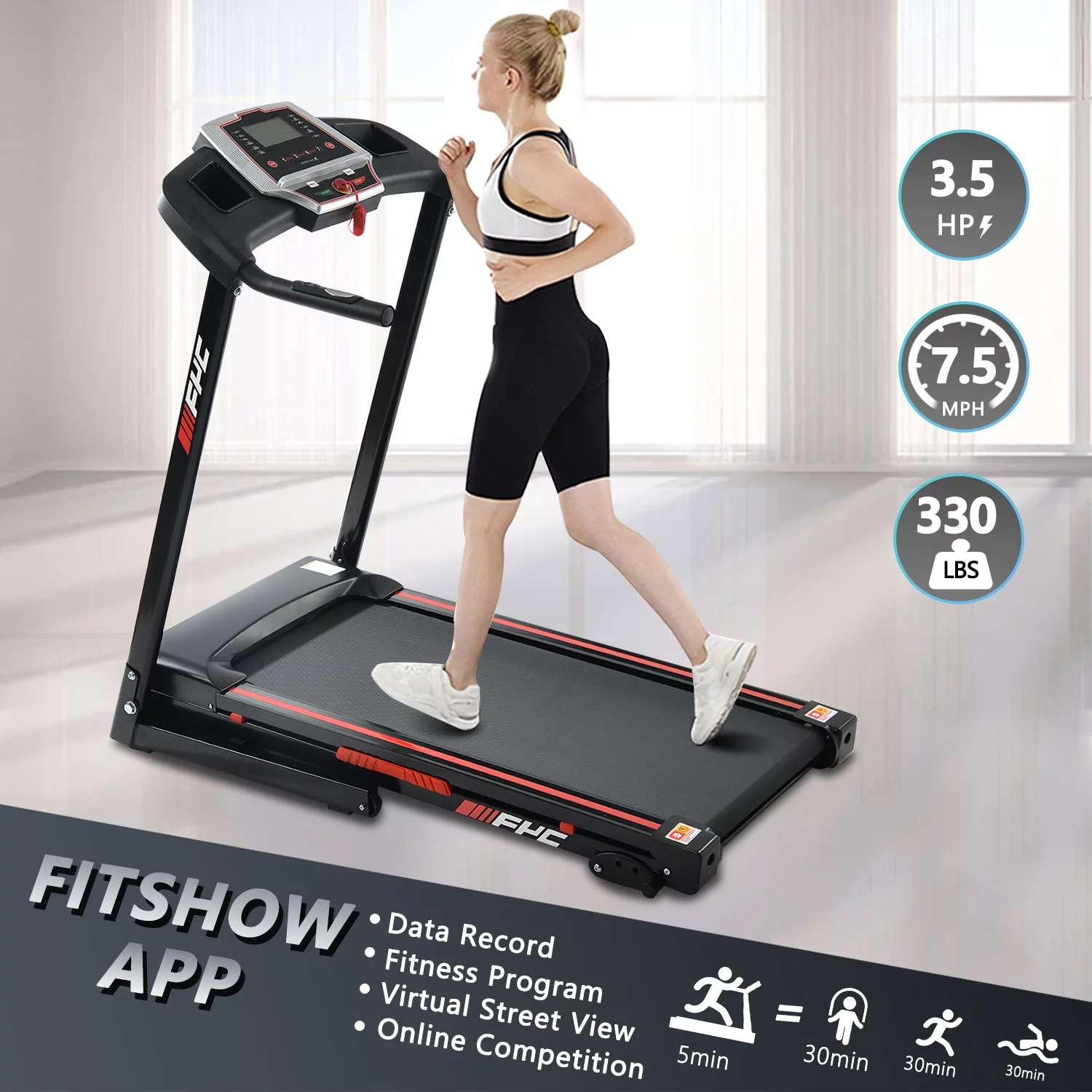 Folding Treadmill with Incline – 300LBS Foldable Electric Running Walking Machine with Bluetooth for Home Small Apartment, 17?? Wide Fitness Jogging Exercise, Easy Installation and Space Save