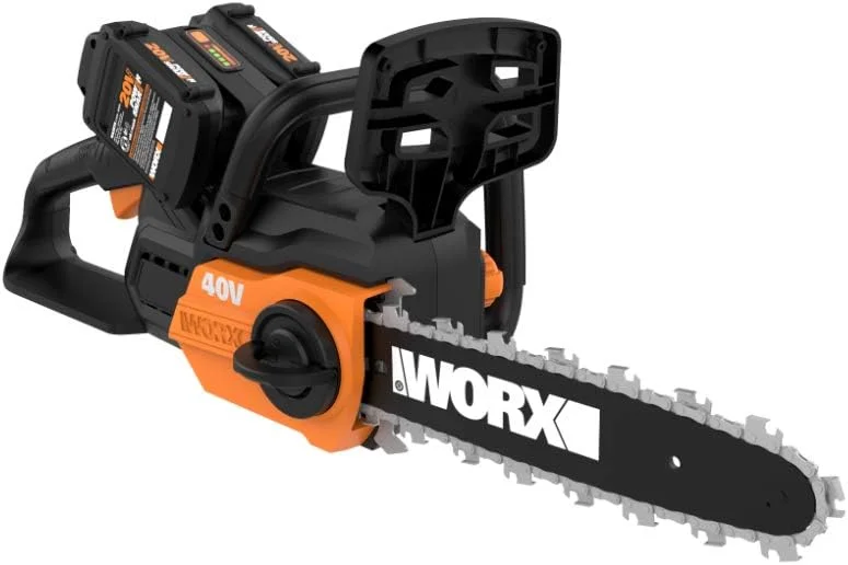 Open Box WORX 40V 12″ Cordless Chainsaw Power Share with Auto-Tension WG381 -Black/Orange