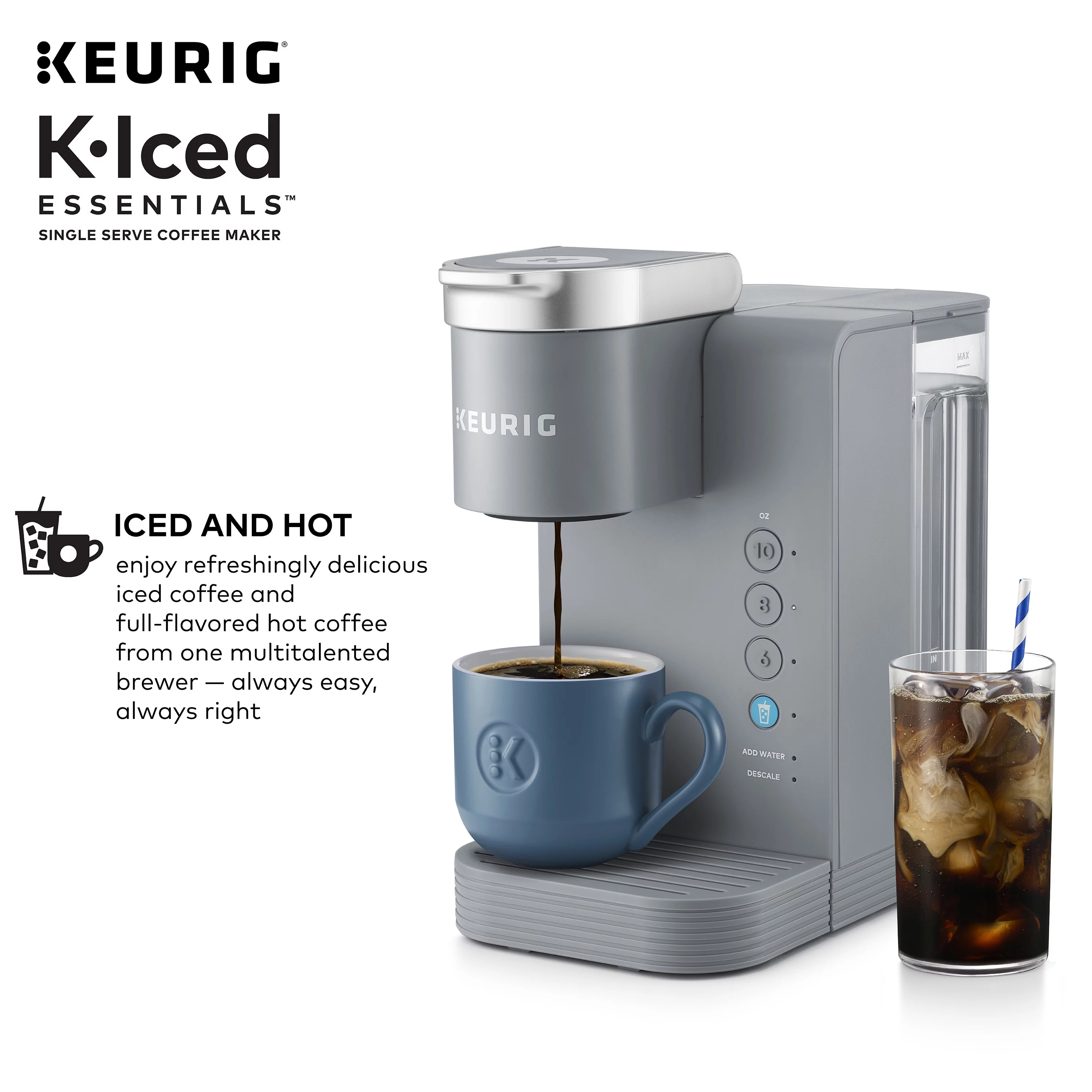 Keurig K-Iced Essentials Gray Iced and Hot Single-Serve K-Cup Pod Coffee Maker