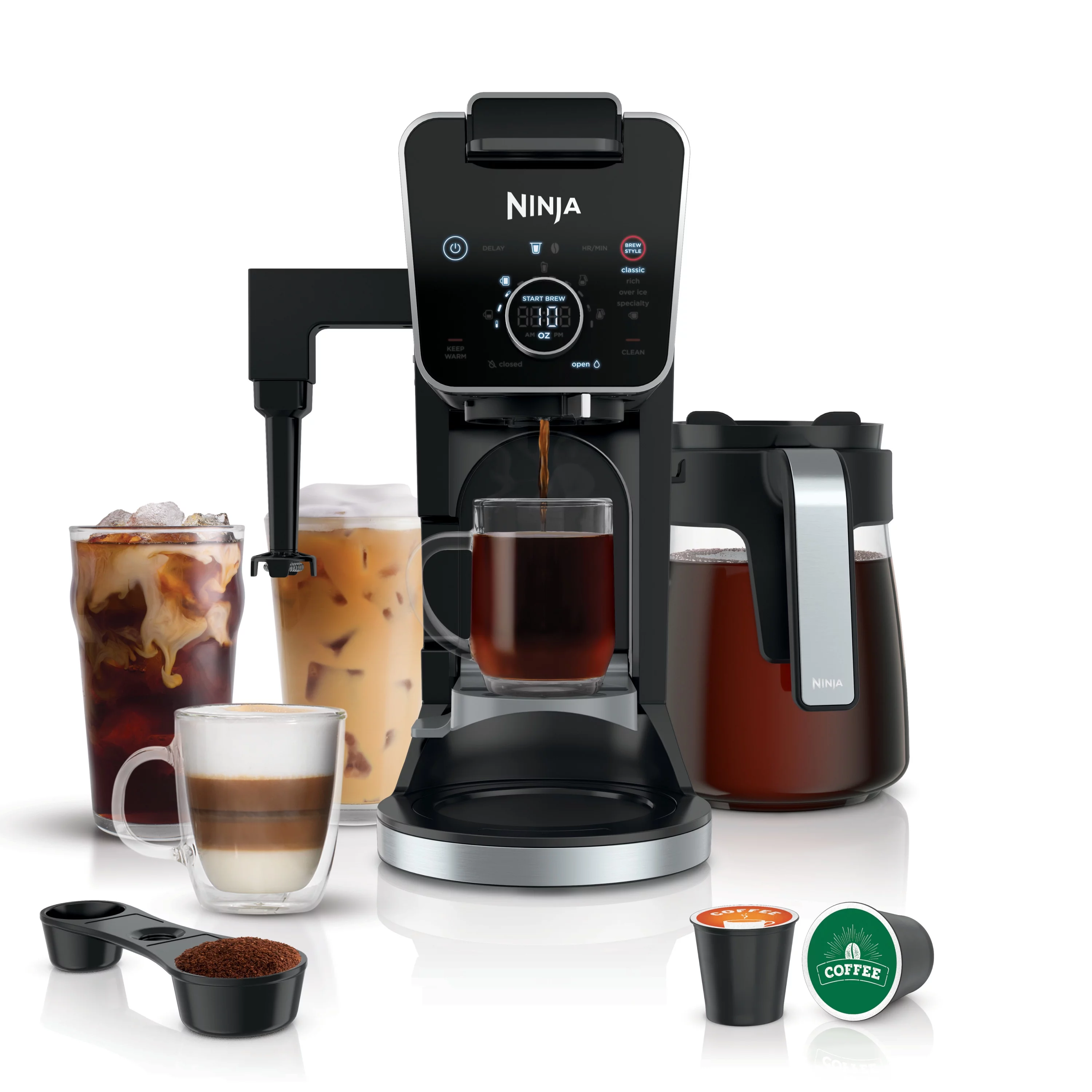 Ninja CFP300 DualBrew Specialty Coffee System, Single-Serve, K-Cup Pod Compatible, 12-Cup Drip Coffee Maker, Glass Carafe