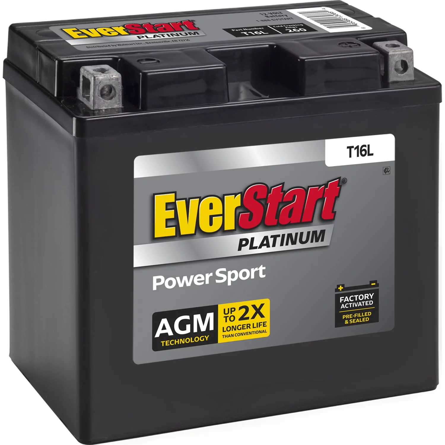 EverStart Premium BOXED AGM Power Sport Battery, Group Size T16L 12 Volt, 260 CCA