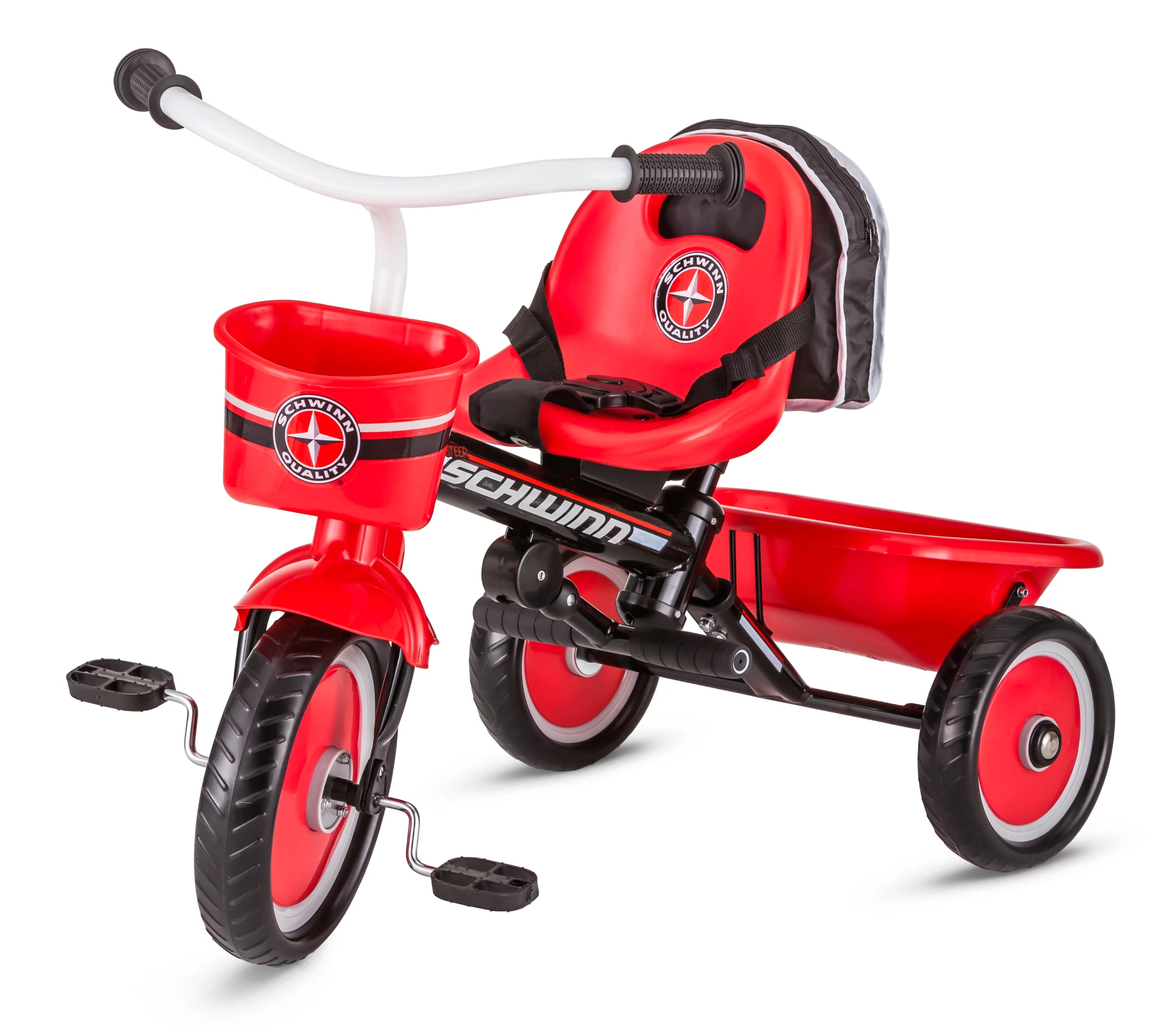 Schwinn Easy-Steer Tricycle with Push/Steer Handle, ages 2 – 4, red & white, toddler bike