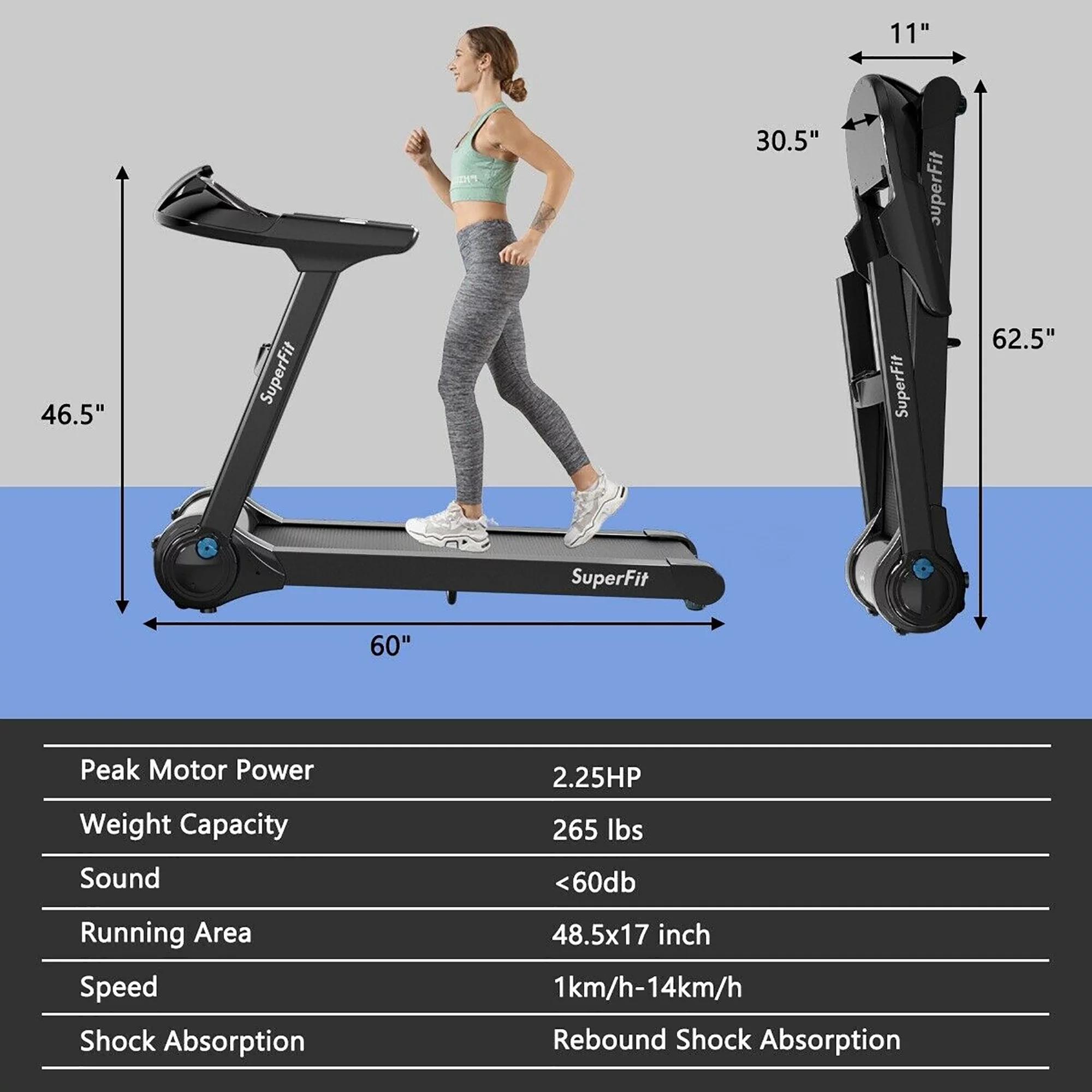 Goplus 2.25HP Folding Treadmill Running Machine LED Touch Display