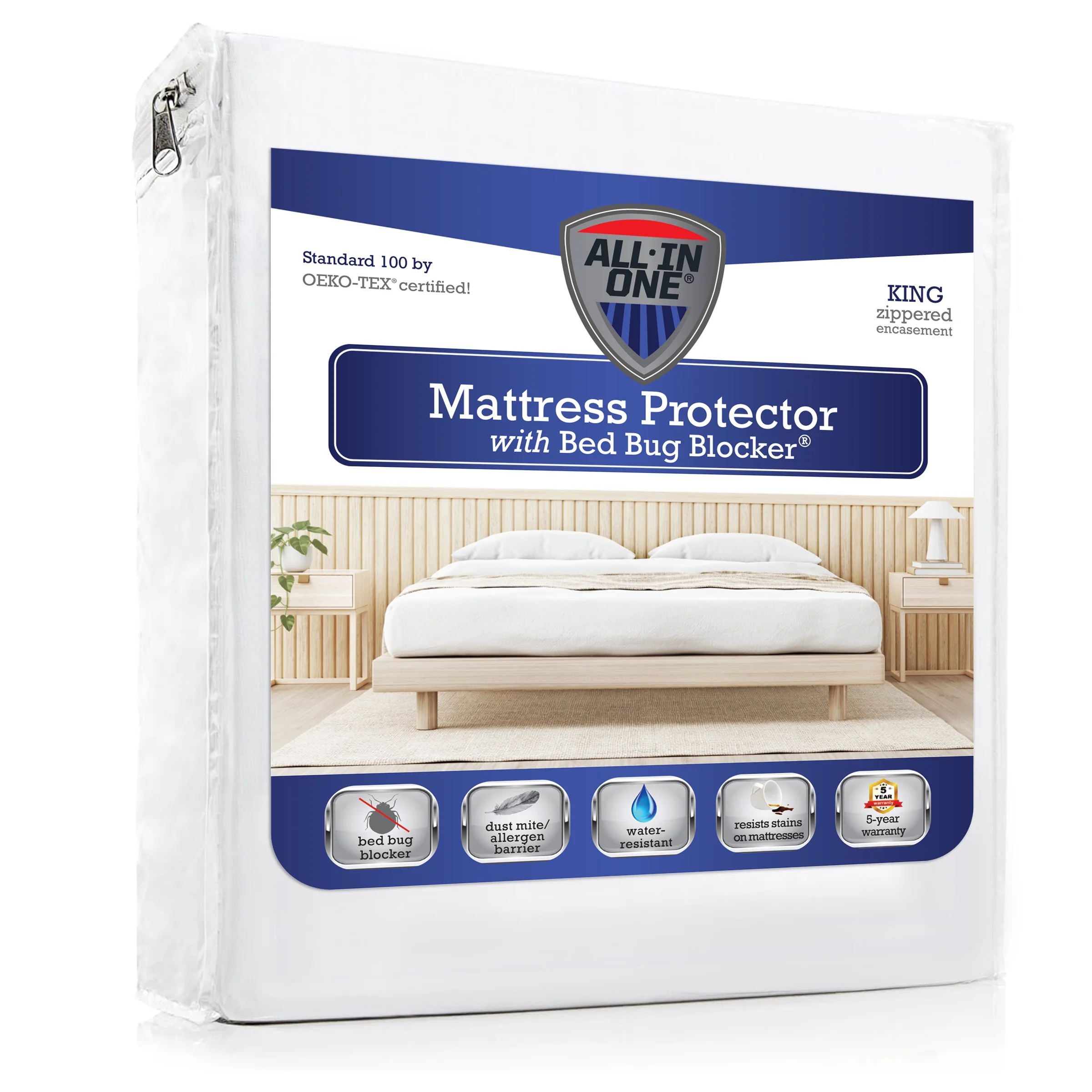 All-in-One Bed Bug Blocker Waterproof Zippered Mattress Protector, King