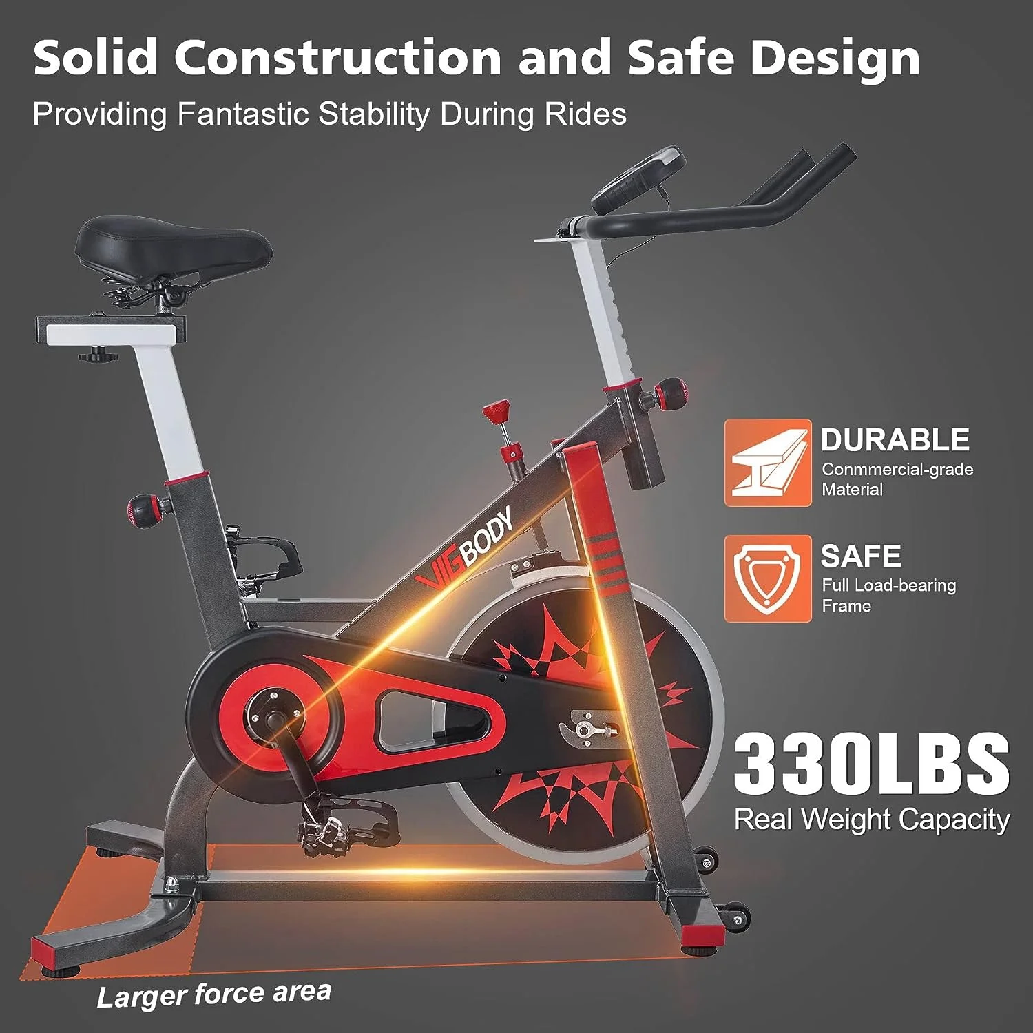 VIGBODY Exercise Bike Stationary Indoor Cycling Bicycle for Home Gym Fitness Cardio Workout 330lbs