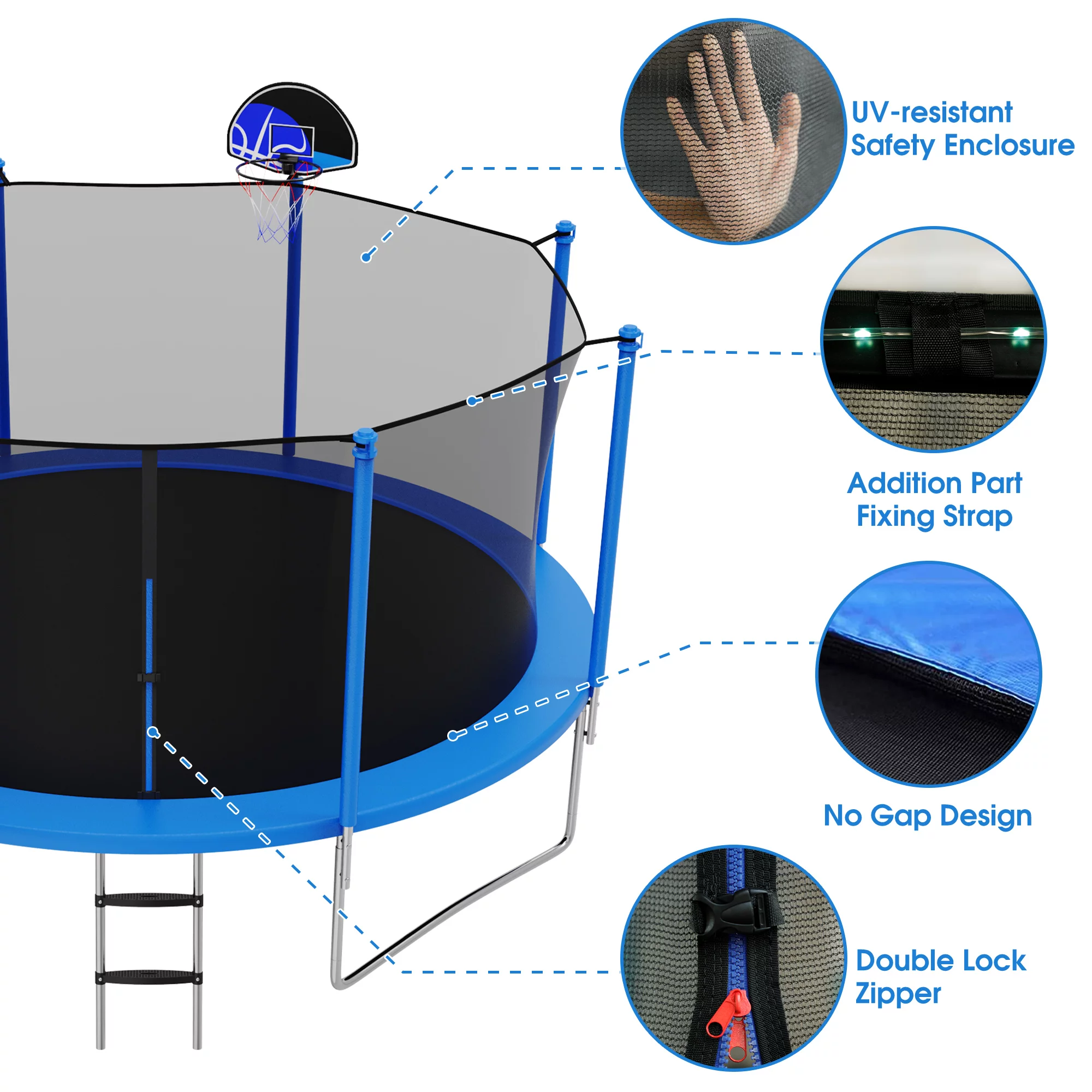 YORIN Trampoline 1400LBS 14FT Trampoline for Adults with Enclosure, Outdoor Trampoline Capacity 6-8 Kids, with Basketball Hoop ASTM Approved Backyard Recreational Heavy Duty Trampoline