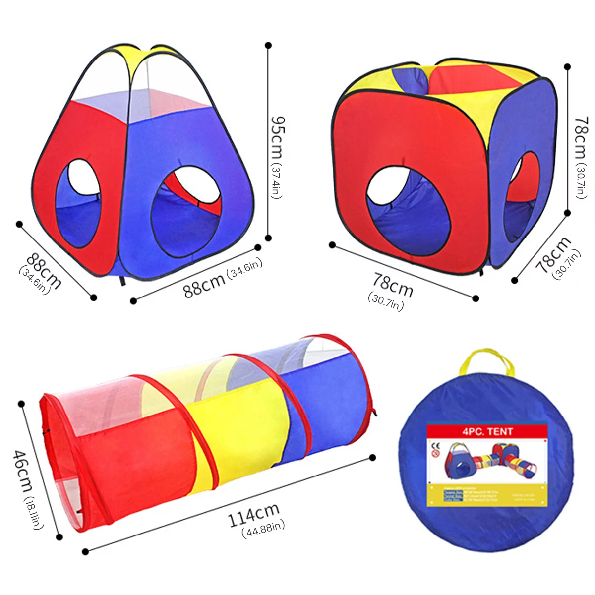 Kids Play Tent 4 in 1 Pop Up Tent Playhouse Ball Pit Folding Tent with Storage Bag Play Tunnel and Play Tent Toy Gifts for Children Girls Boys Folding Tent for Babies Toddlers Indoor and Outdoor Use