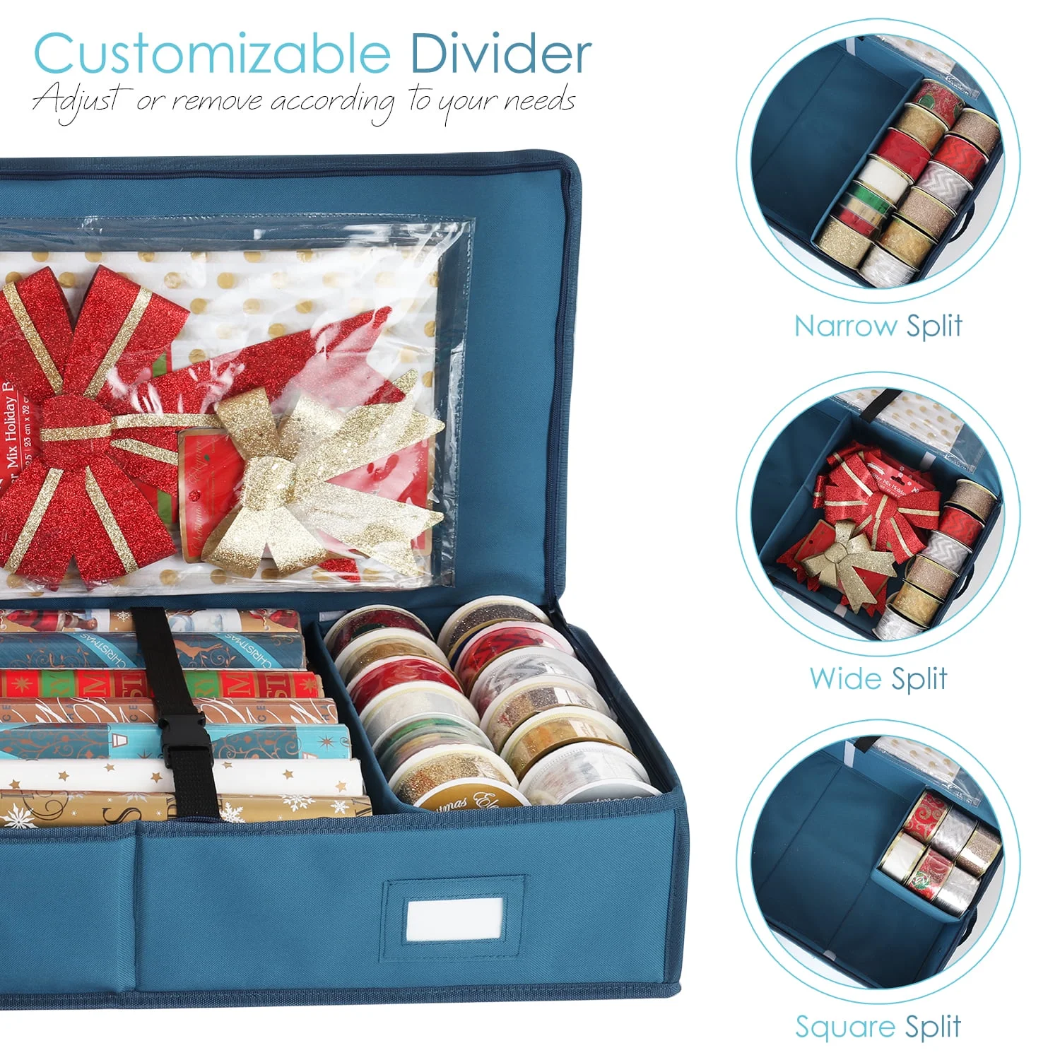 Hearth & Harbor Wrapping Paper Storage Container, Christmas Storage Bag with Interior Pockets – Fits Up to 22 Rolls of 40″, Tear proof Gift Wrap Storage Organizer, Underbed Storage