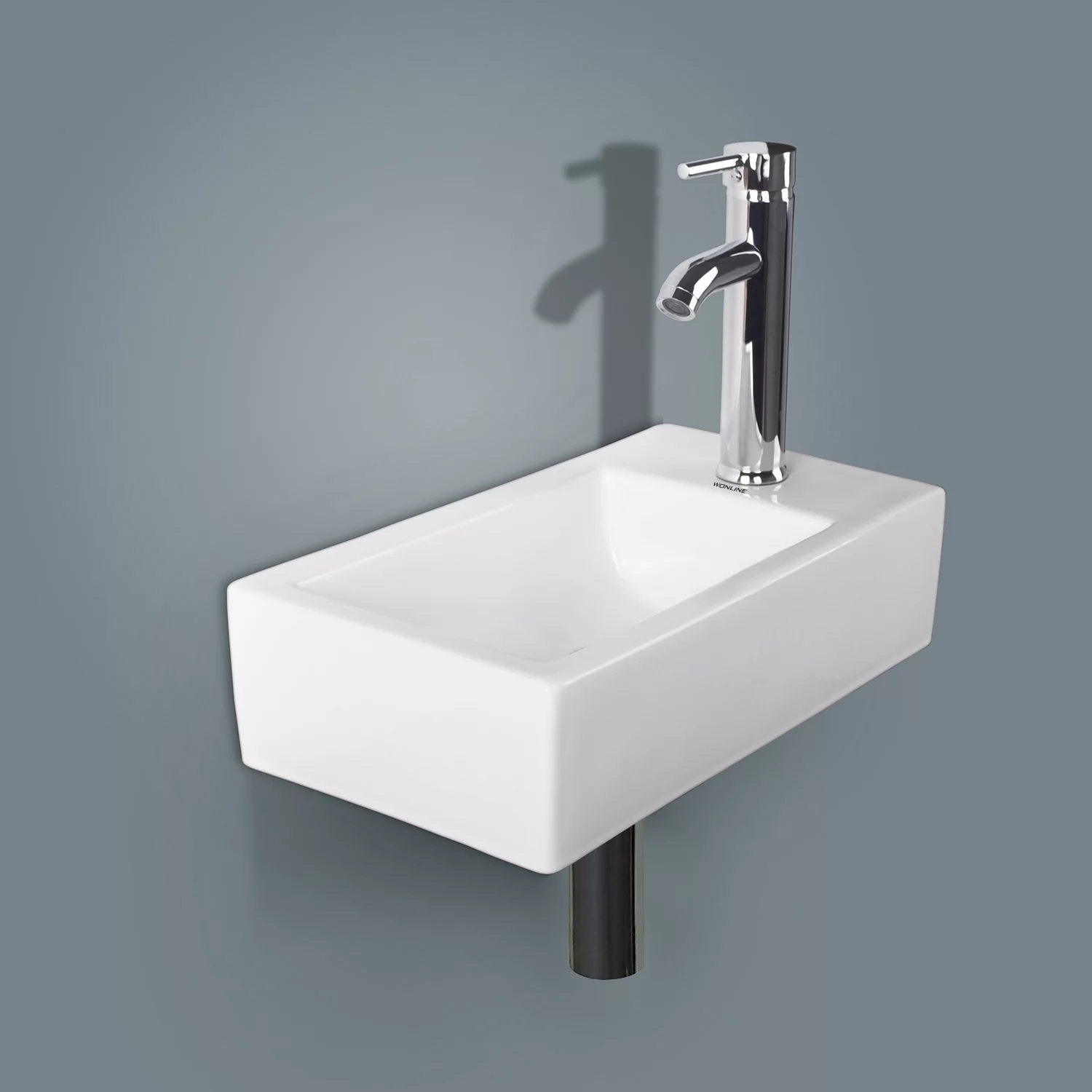 Walcut White Porcelain Vesssel Sink Ceramic Wall Mounted Bathroom Vessel Sink with Overflow, Equipped with Chrome Faucet Pop-up Drain Combo (Left Hand)