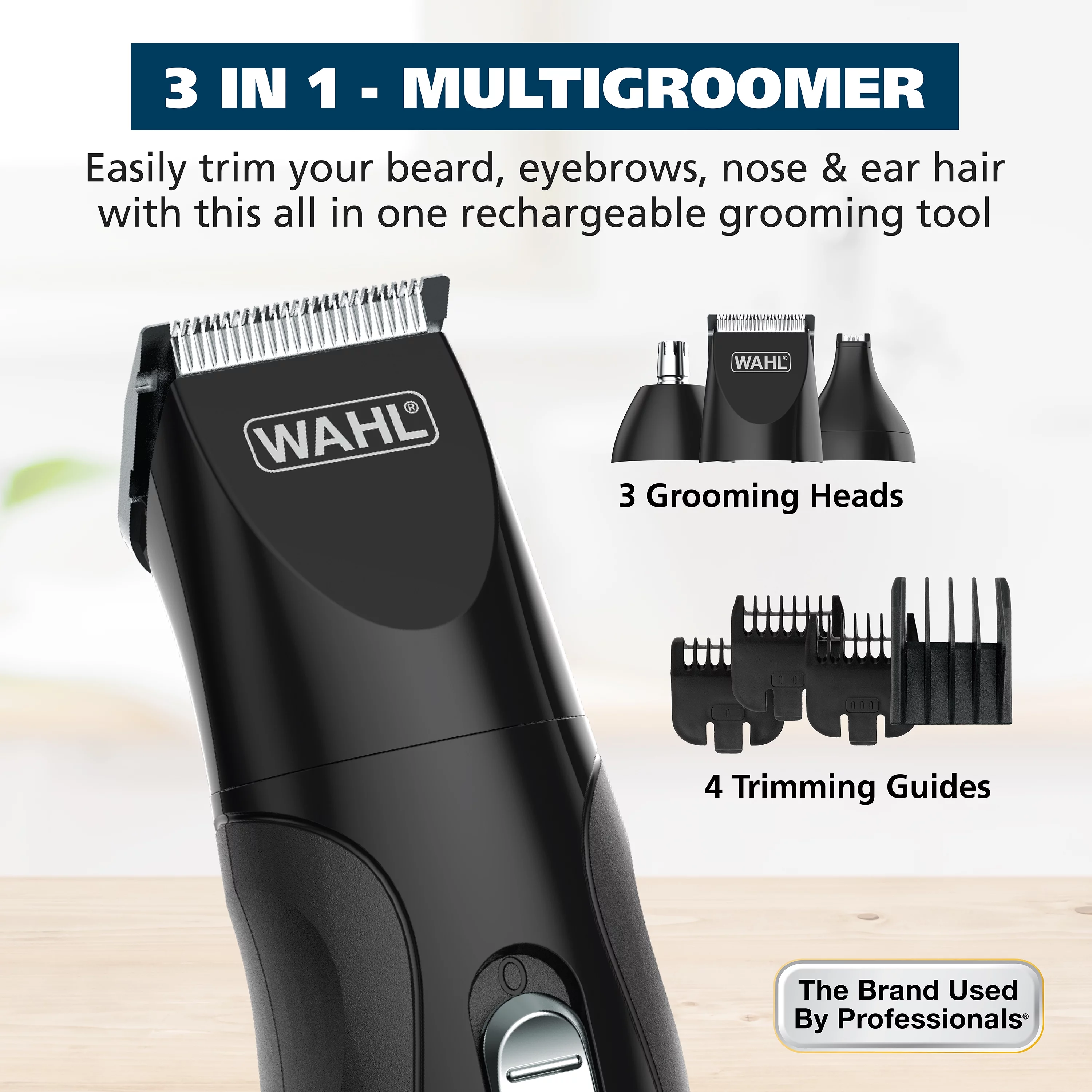 Wahl All in One Rechargeable Beard, Mustache, Detail Trimmer for Men, Black, 05644