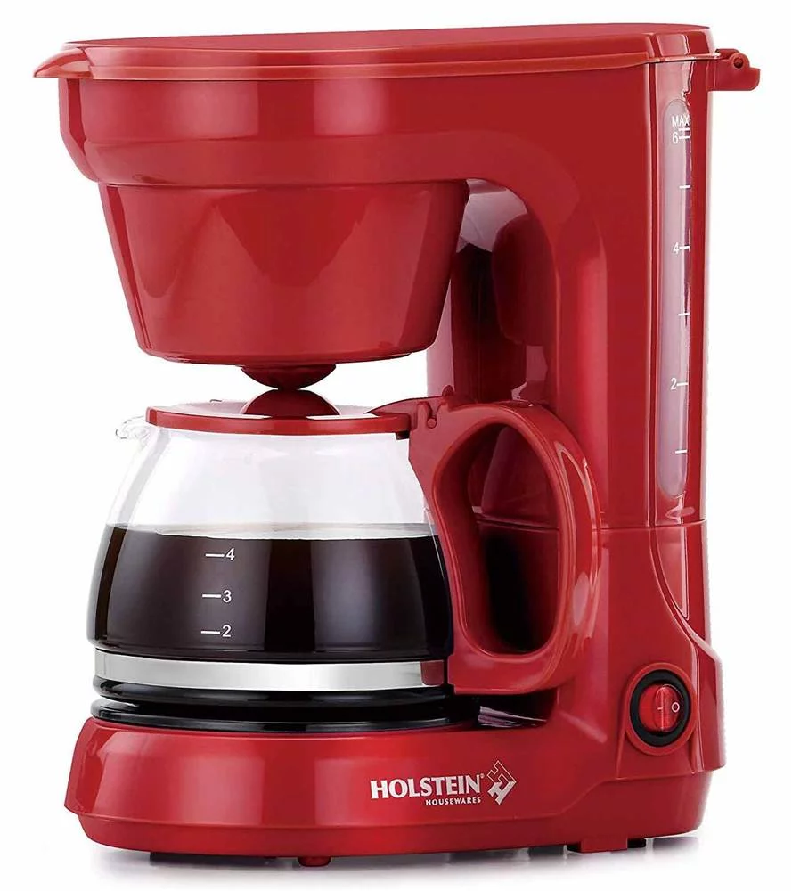 Holstein Housewares 5-CUP Coffee Maker – Space-Saving Design, Auto Pause and Serve, and Removable Filter Basket for Fresh and Rich-Tasting Coffee – RED