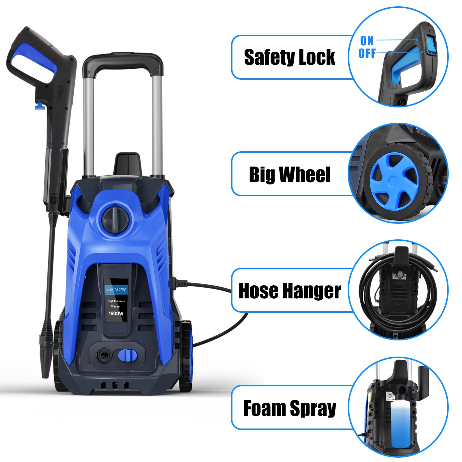 Electric Pressure Washer 3500 Psi Max 2.5 GPM Power Washer with 25 Ft Hose, Two Kind Adjustable Spray Nozzle, Soap Tank Car Wash Car/Patio/Pool Clean, Blue