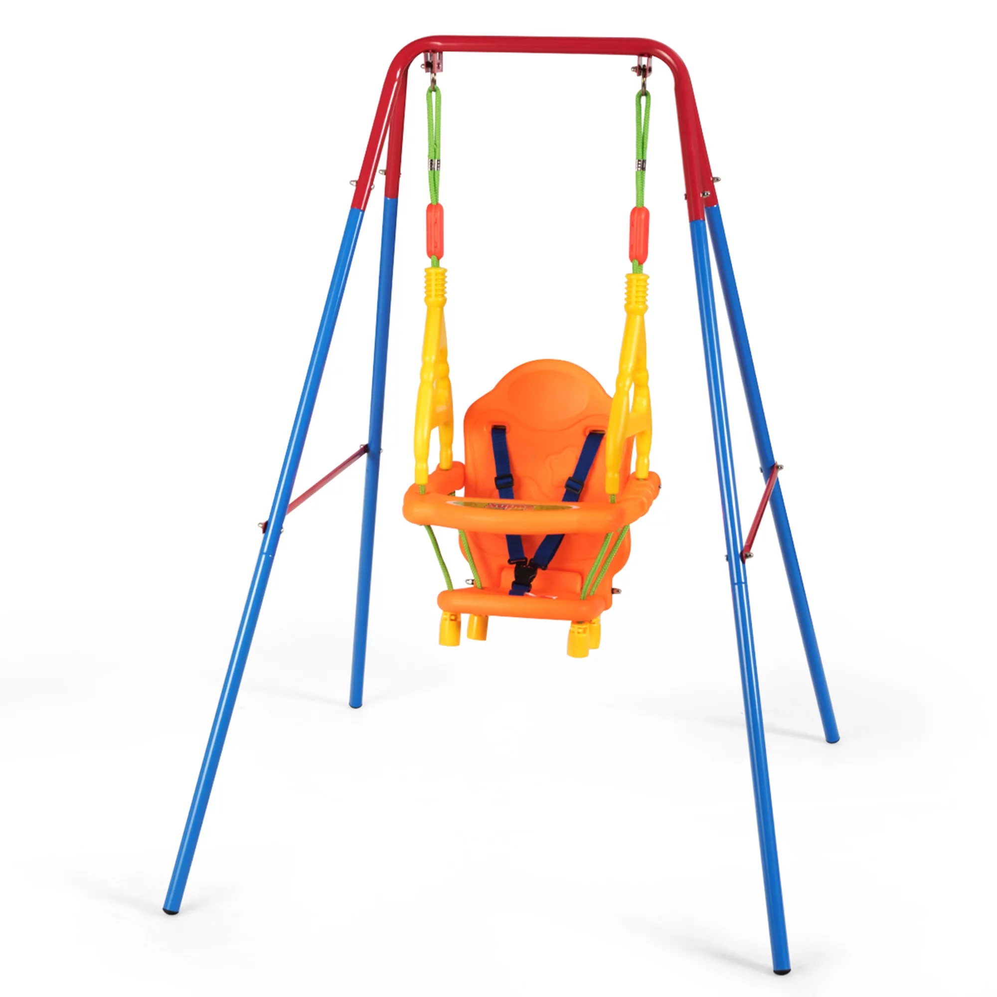 Gymax Toddler Swing Set High Back Seat w/ Handrails A-Frame Metal Swing Set Backyard